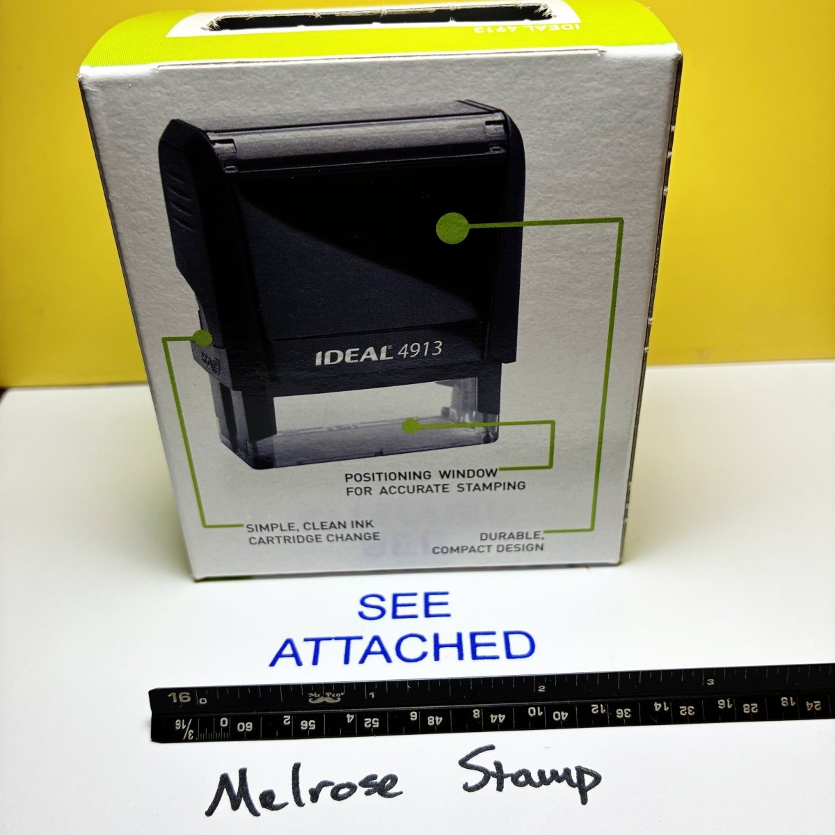 See Attached Rubber Stamp Self Inking Ink Ideal 4913 - Melrose Stamp Co