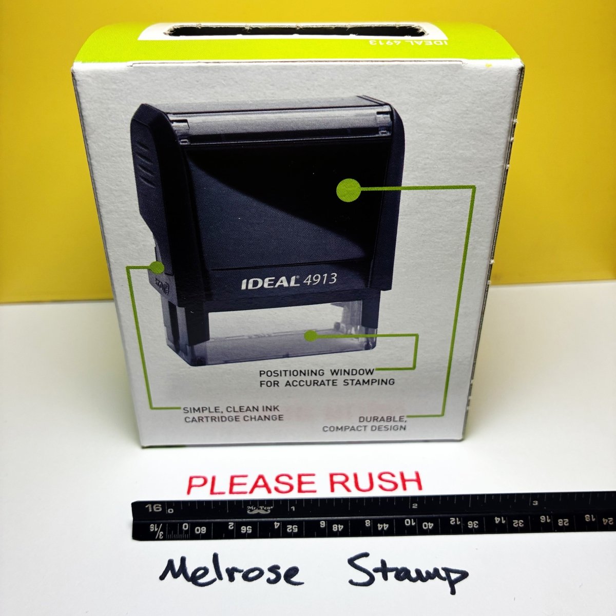 Please Rush Rubber Stamp Red Ink Self Inking Ideal 4913 - Melrose Stamp Co