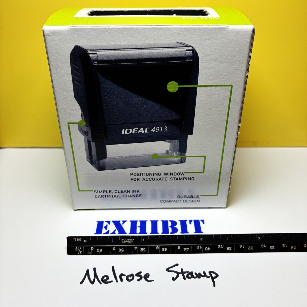 Exhibit Rubber Stamp Blue Ink Self Inking Ideal 4913 - Melrose Stamp Co