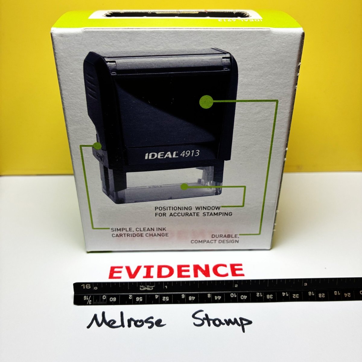 Evidence Rubber Stamp Red Ink Self Inking Ideal 4913 - Melrose Stamp Co