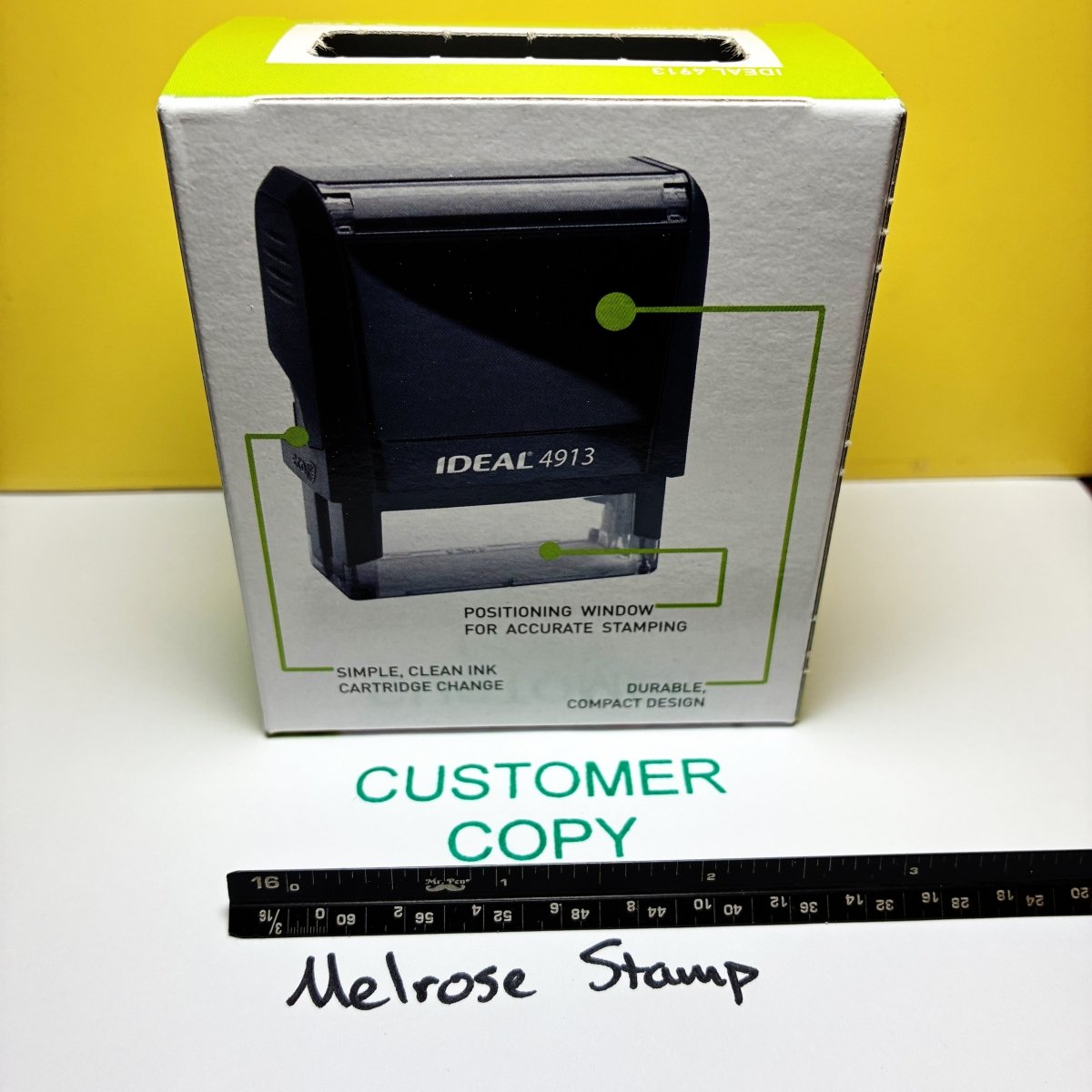 Customer Copy Rubber Stamp Green Ink Self Inking Ideal 4913 - Melrose Stamp Co