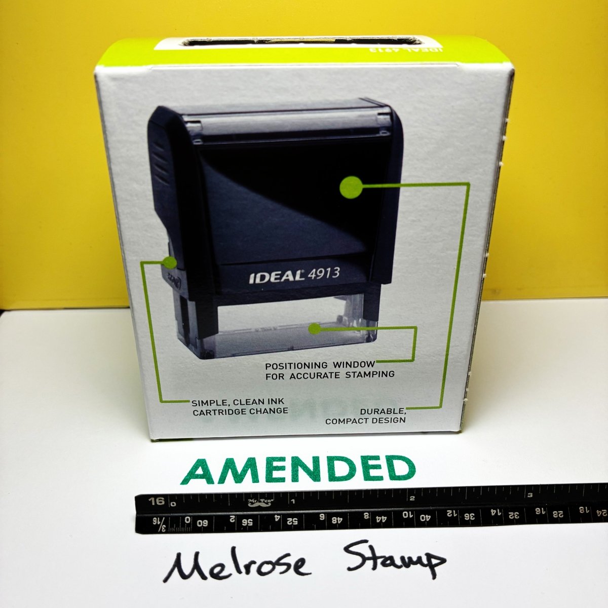 Amended Rubber Stamp Green Ink Self Inking Ideal 4913 - Melrose Stamp Co