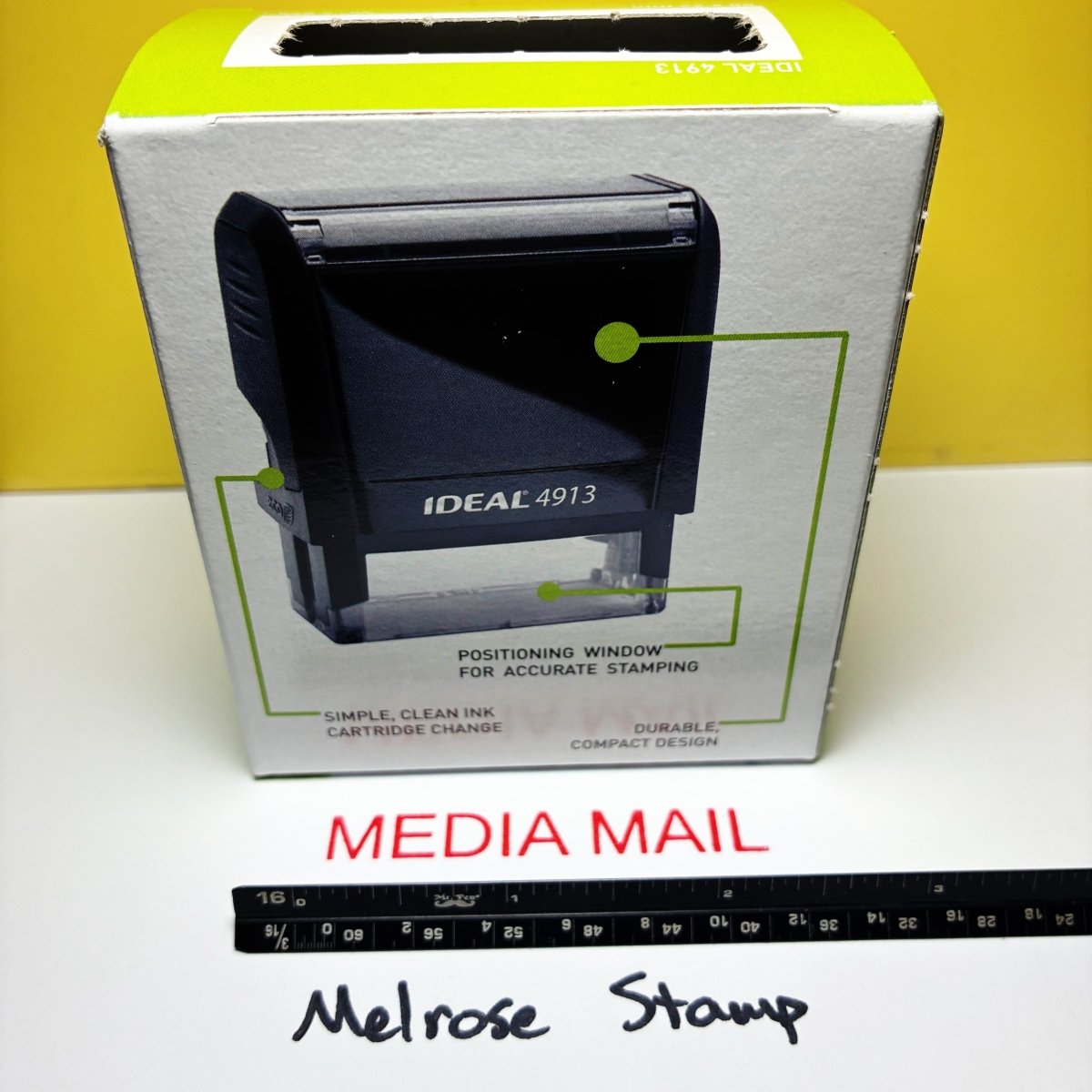 Media Mail Rubber Stamp Red Ink Self Inking Ideal 4913 - Melrose Stamp Co