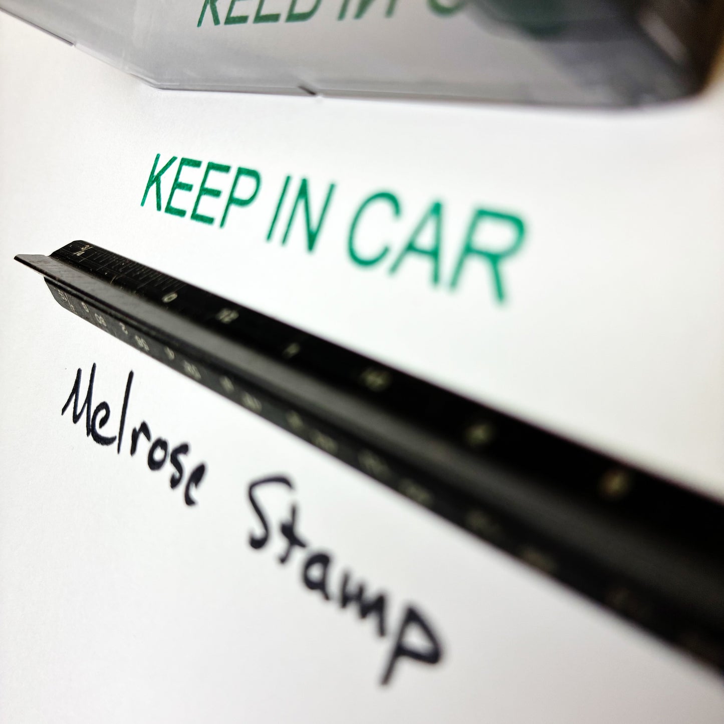 Keep In Car rubber stamp green ink large