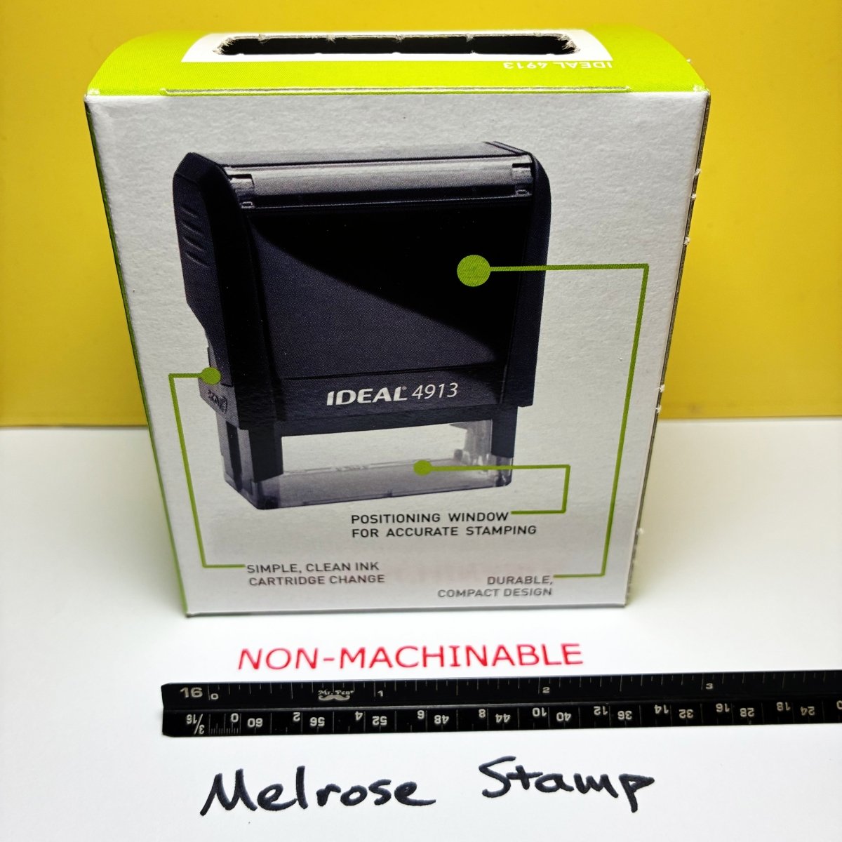 Nonmachinable Rubber Stamp Red Ink Self Inking Ideal 4913 Non-Machinable - Melrose Stamp Co