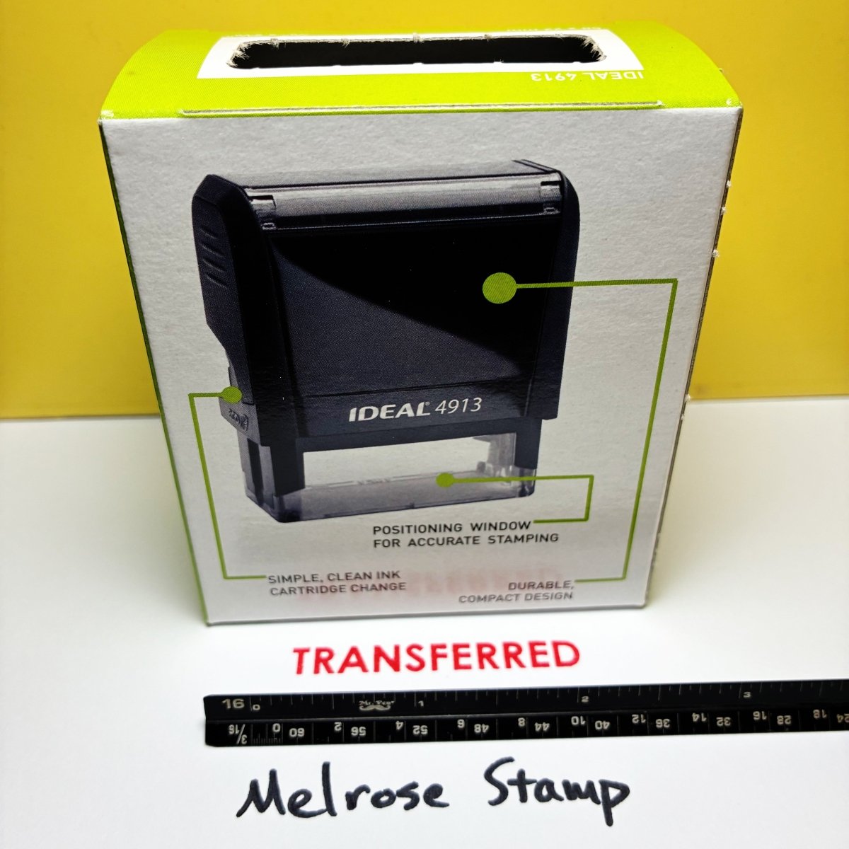 Transferred Rubber Stamp Red Ink Self Inking Ideal 4913 - Melrose Stamp Co