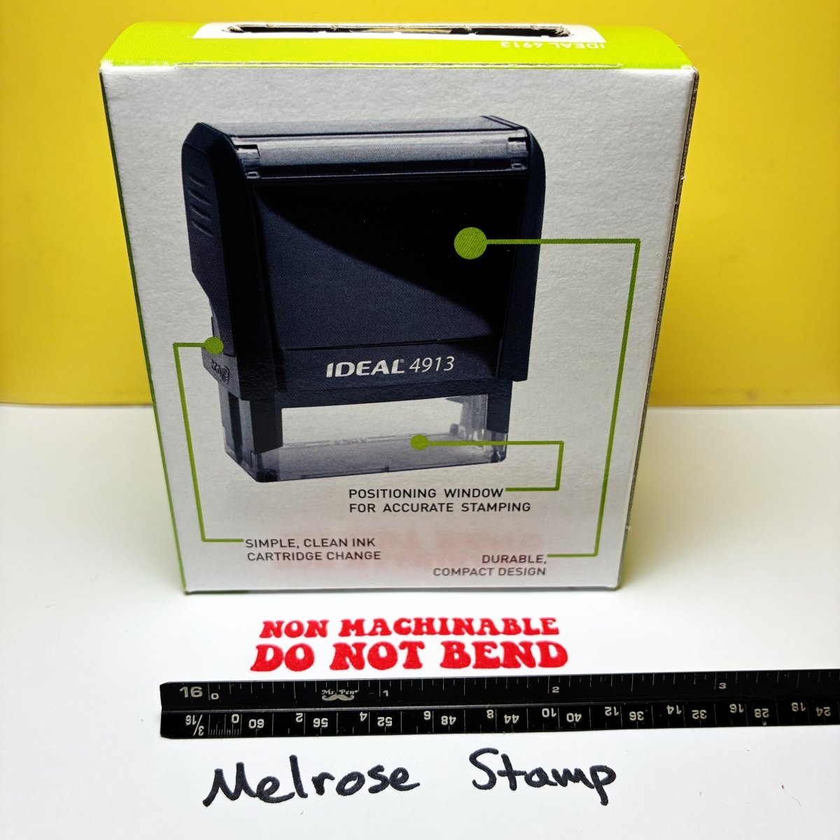 Non Machinable Do Not Bend Rubber Stamp Red Ink Self Inking Ideal 4913 - Melrose Stamp Co