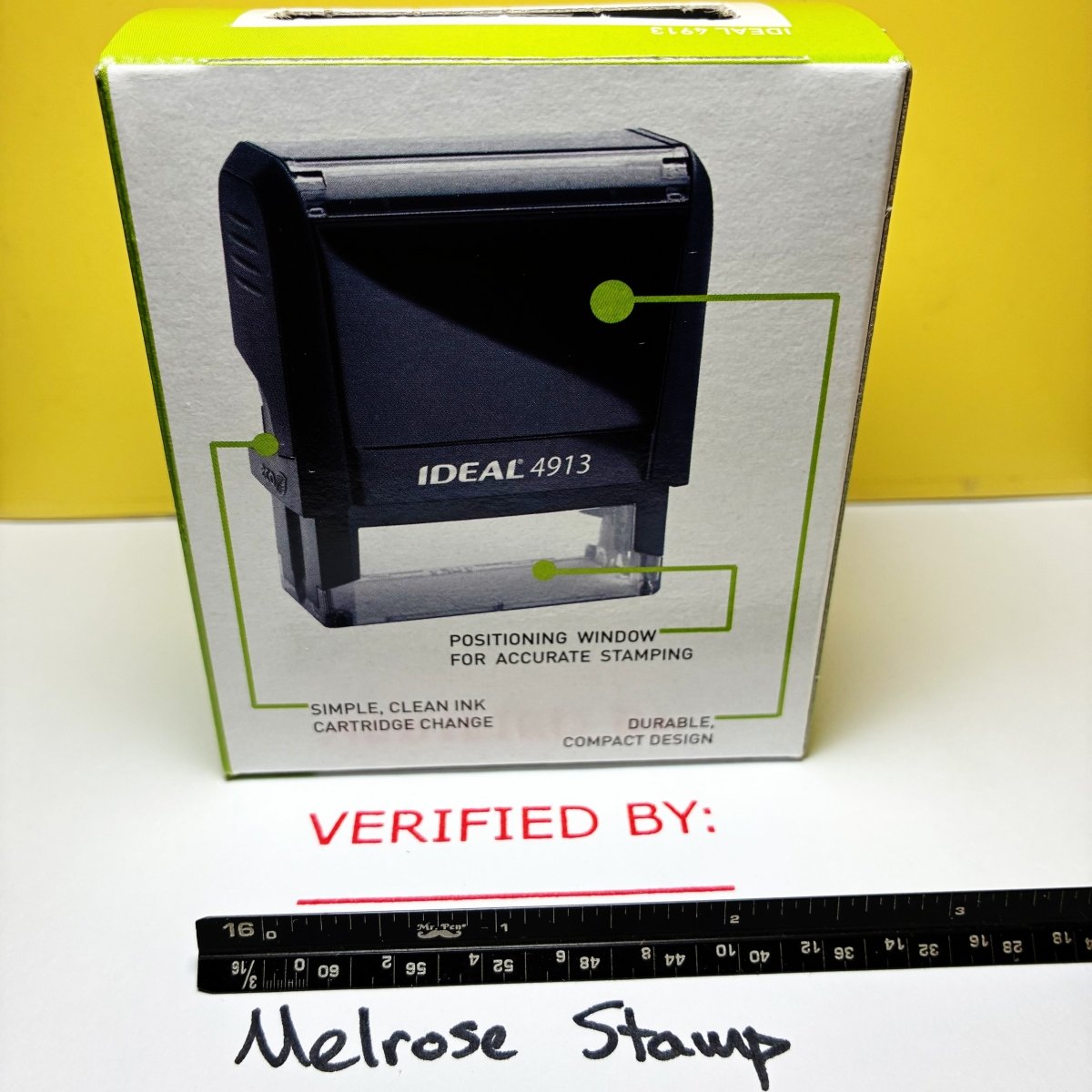 Verified By Rubber Stamp Red Ink Self Inking Ideal 4913 - Melrose Stamp Co
