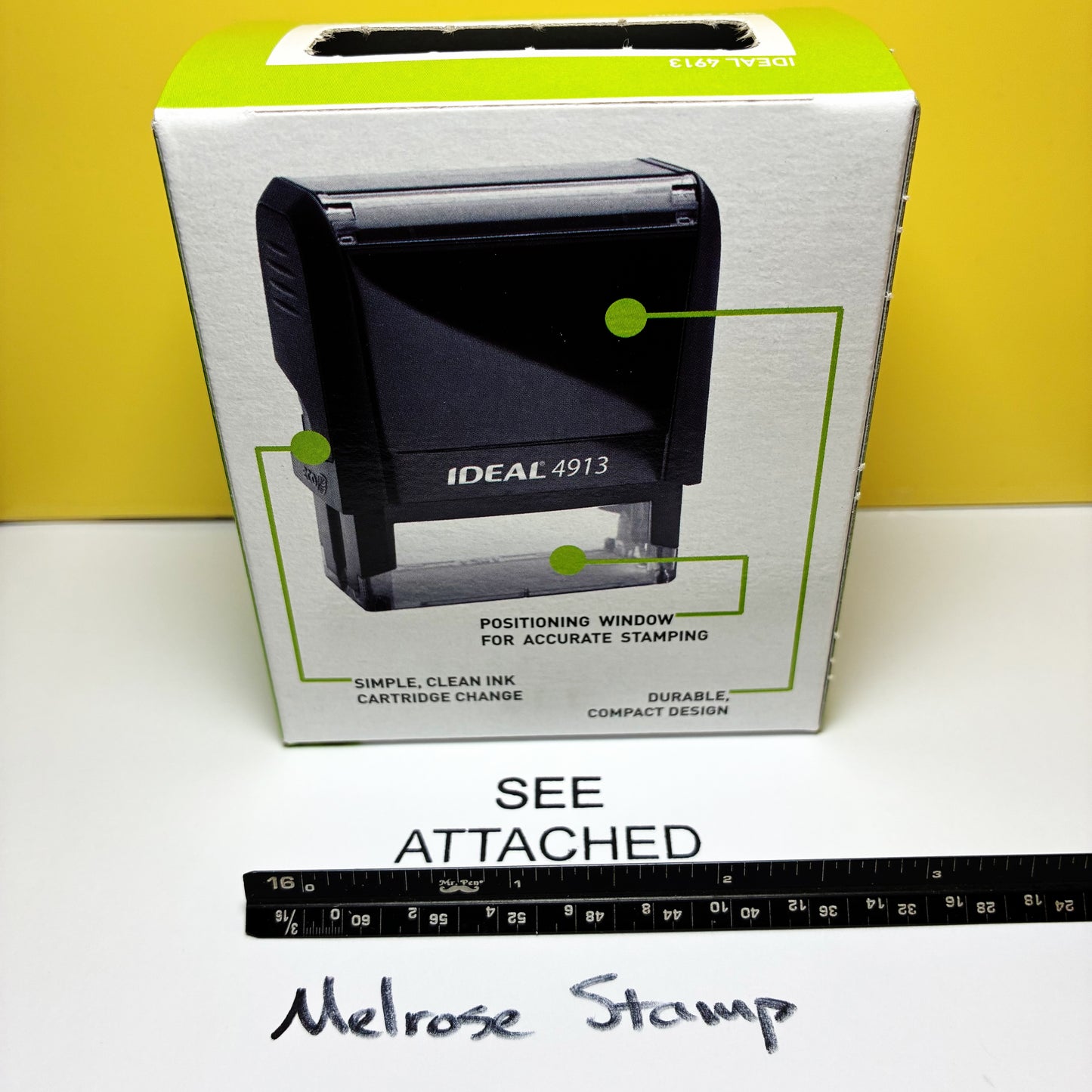 See Attached Rubber Stamp Black Ink Self Inking Ideal 4913