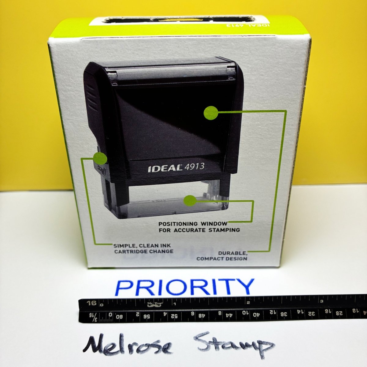 Priority Rubber Stamp Blue Ink Self Inking Ideal 4913 - Melrose Stamp Co