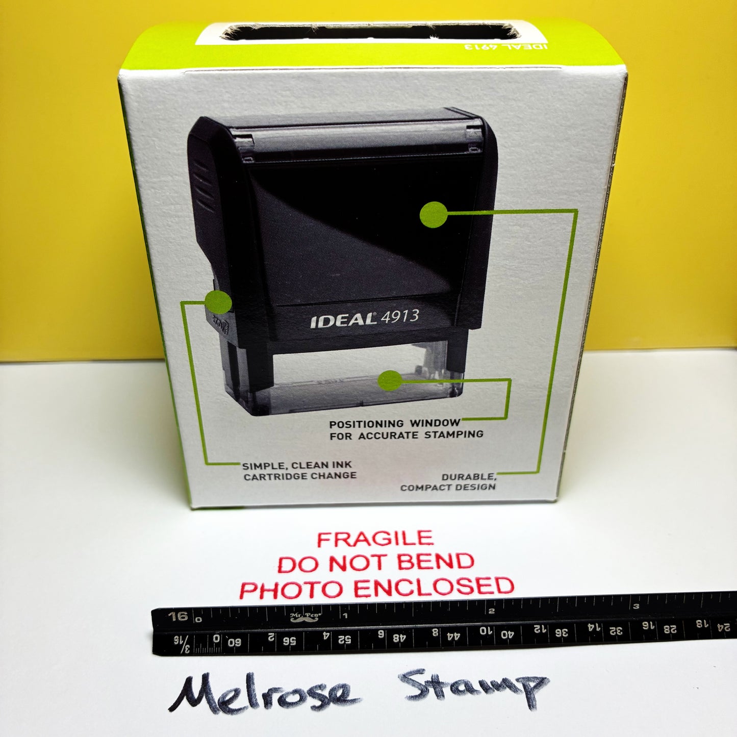 Fragile Do Not Bend Photo Enclosed Rubber Stamp Red Ink Ideal 4913