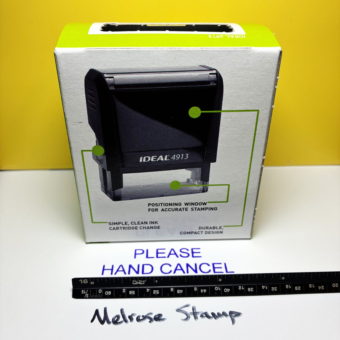 Please Hand Cancel Rubber Stamp Purple Ink Self Inking Ideal 4913