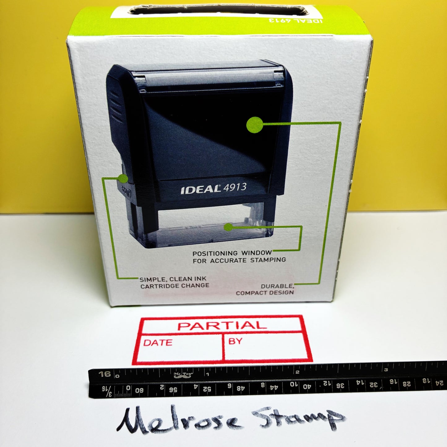 Partial with By and Date boxes Rubber Stamp Red Ink Self Inking Ideal 4913