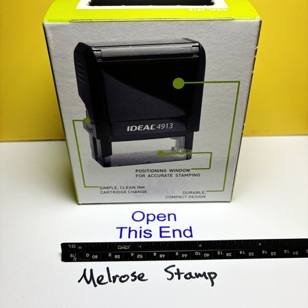 Open This End Rubber Stamp Self Inking Ideal 4913 - Melrose Stamp Co