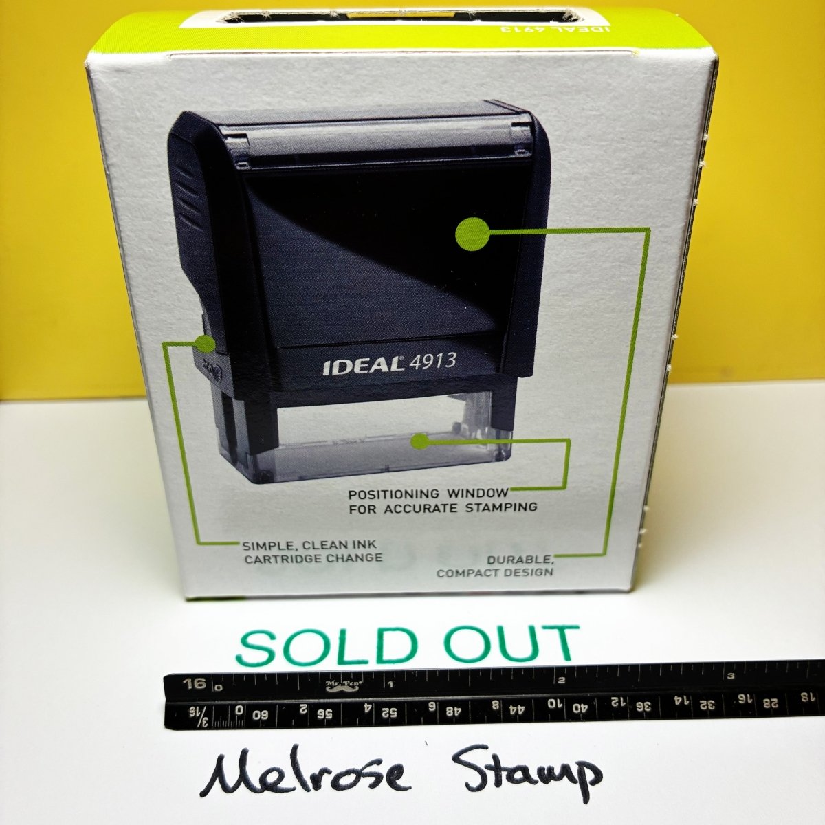 Sold Out Rubber Stamp Green Ink Self Inking Ideal 4913 - Melrose Stamp Co