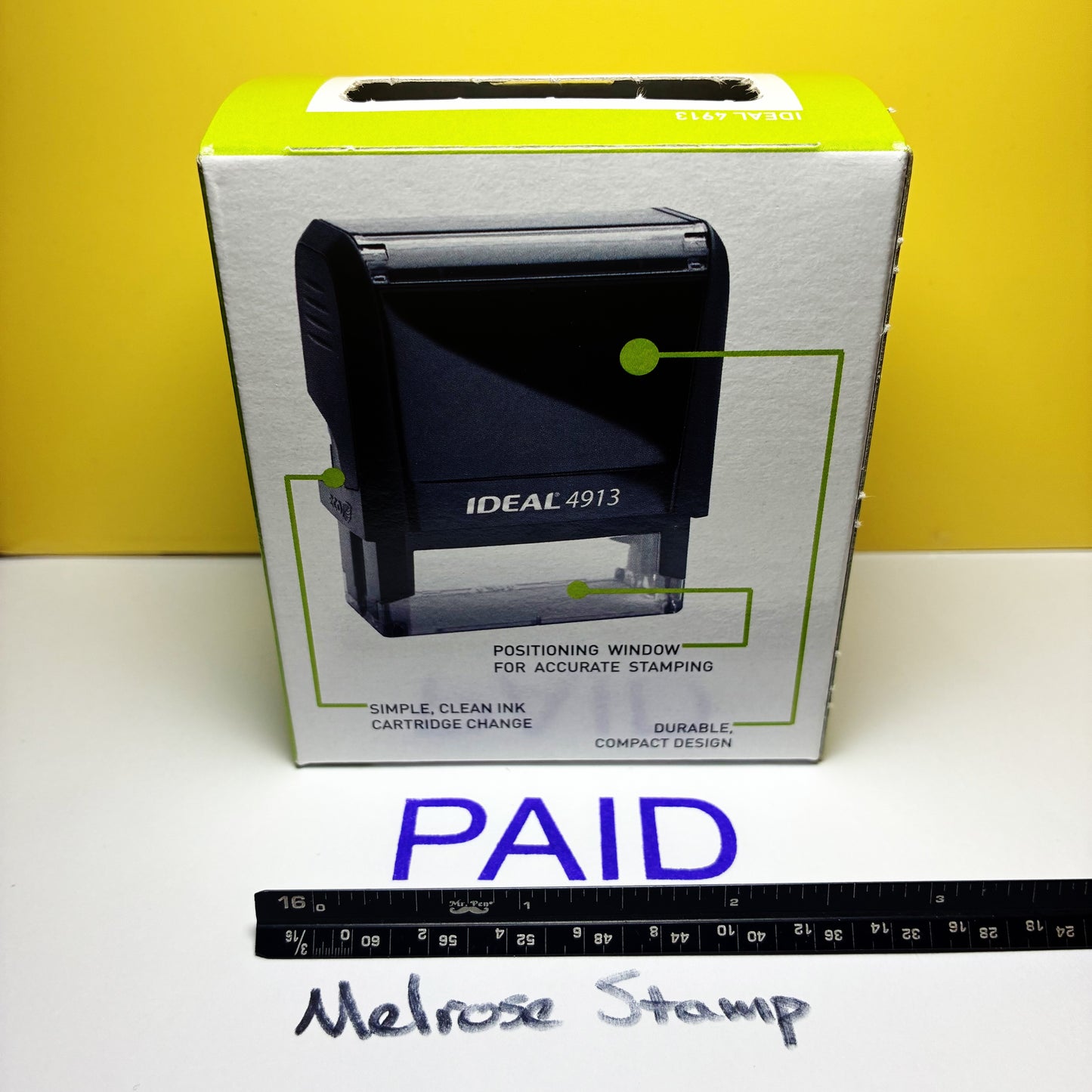 Paid Rubber Stamp Purple Ink Self Inking Ideal 4913 Large