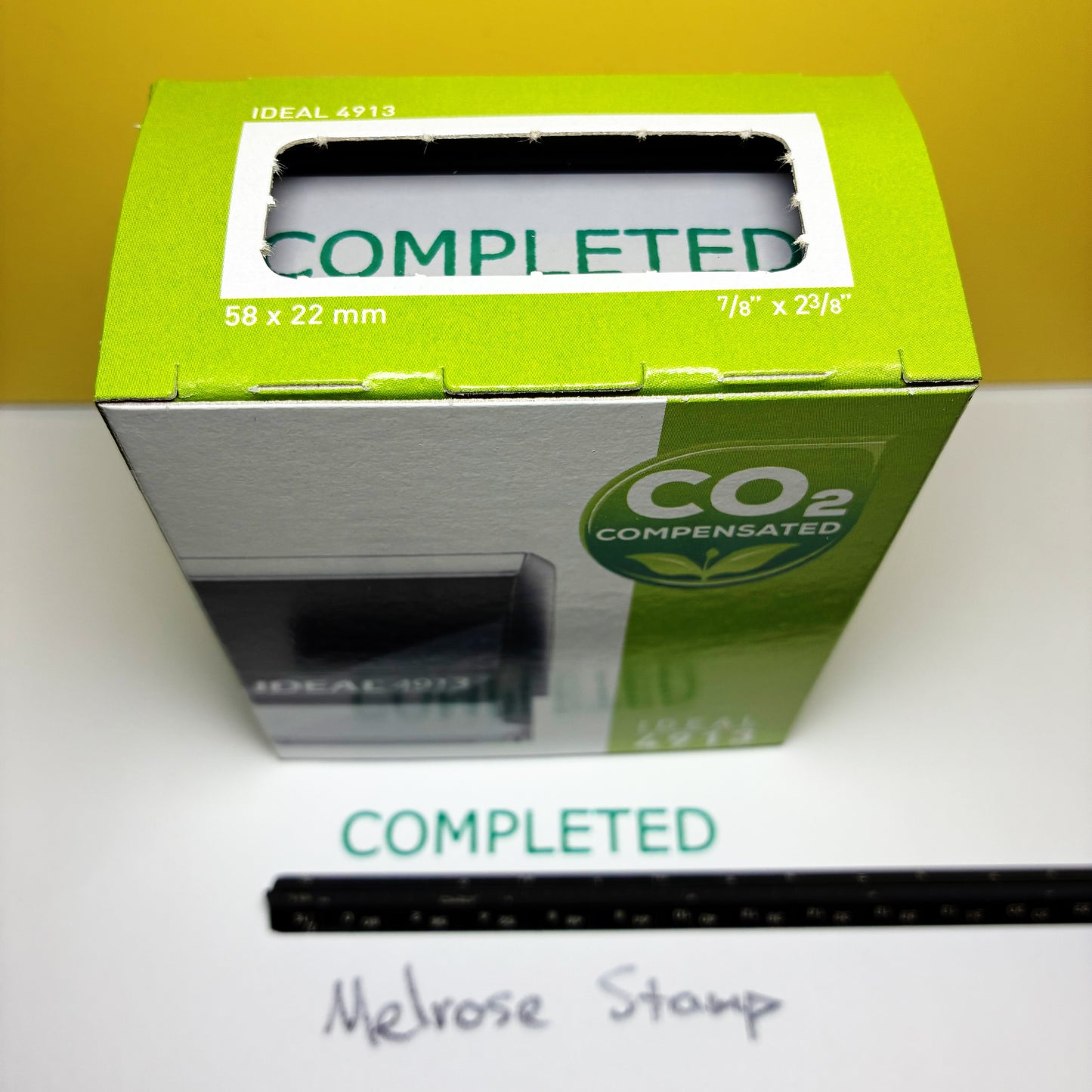 Completed Self Inking Rubber Stamp Green Ink Ideal 4913