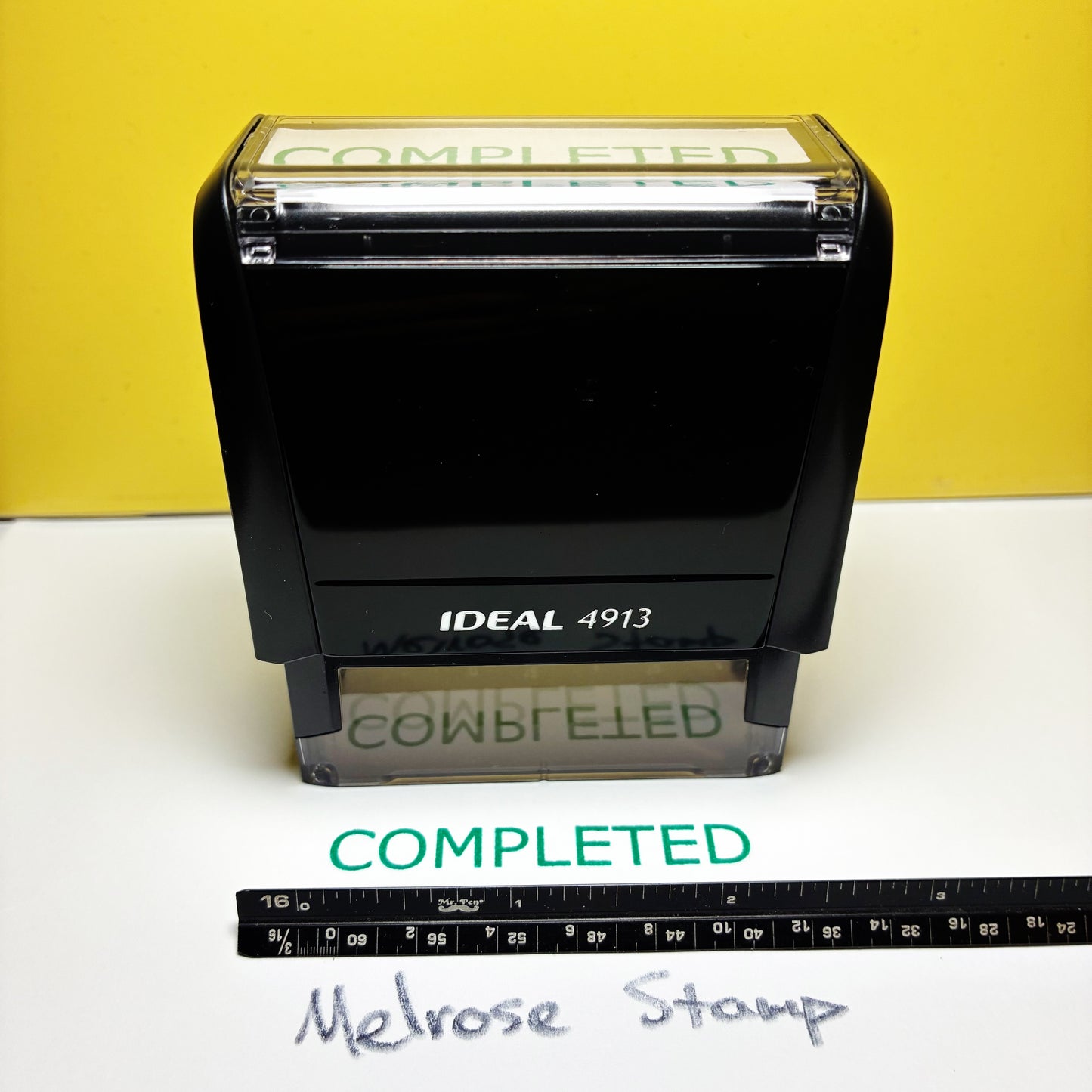 Completed Self Inking Rubber Stamp Green Ink Ideal 4913