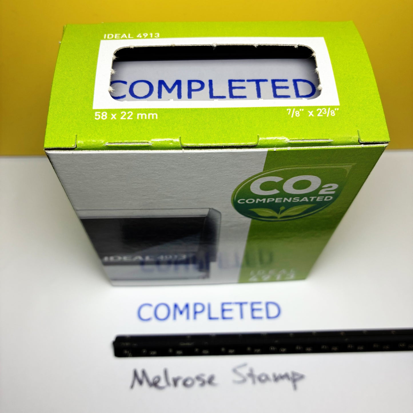 Completed Self Inking Rubber Stamp Blue Ink Ideal 4913