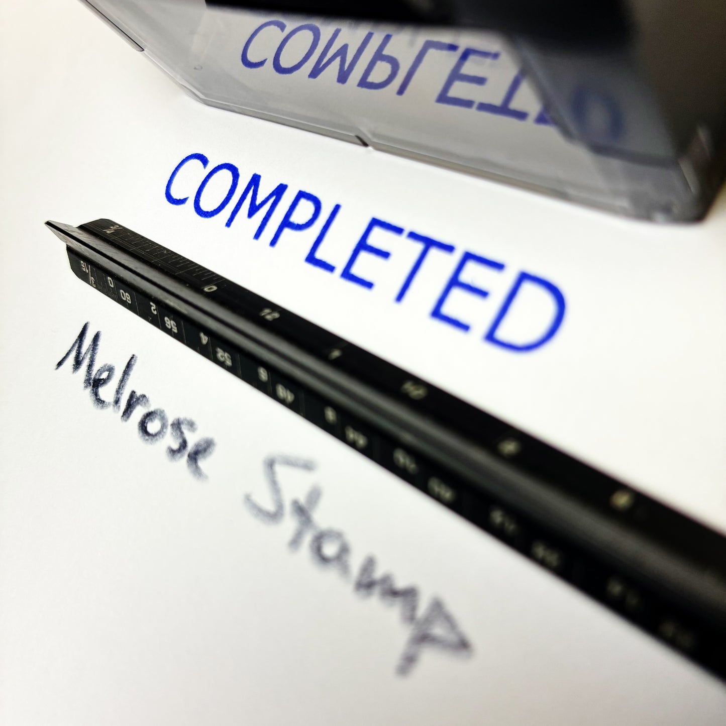 Completed Self Inking Rubber Stamp Blue Ink Ideal 4913