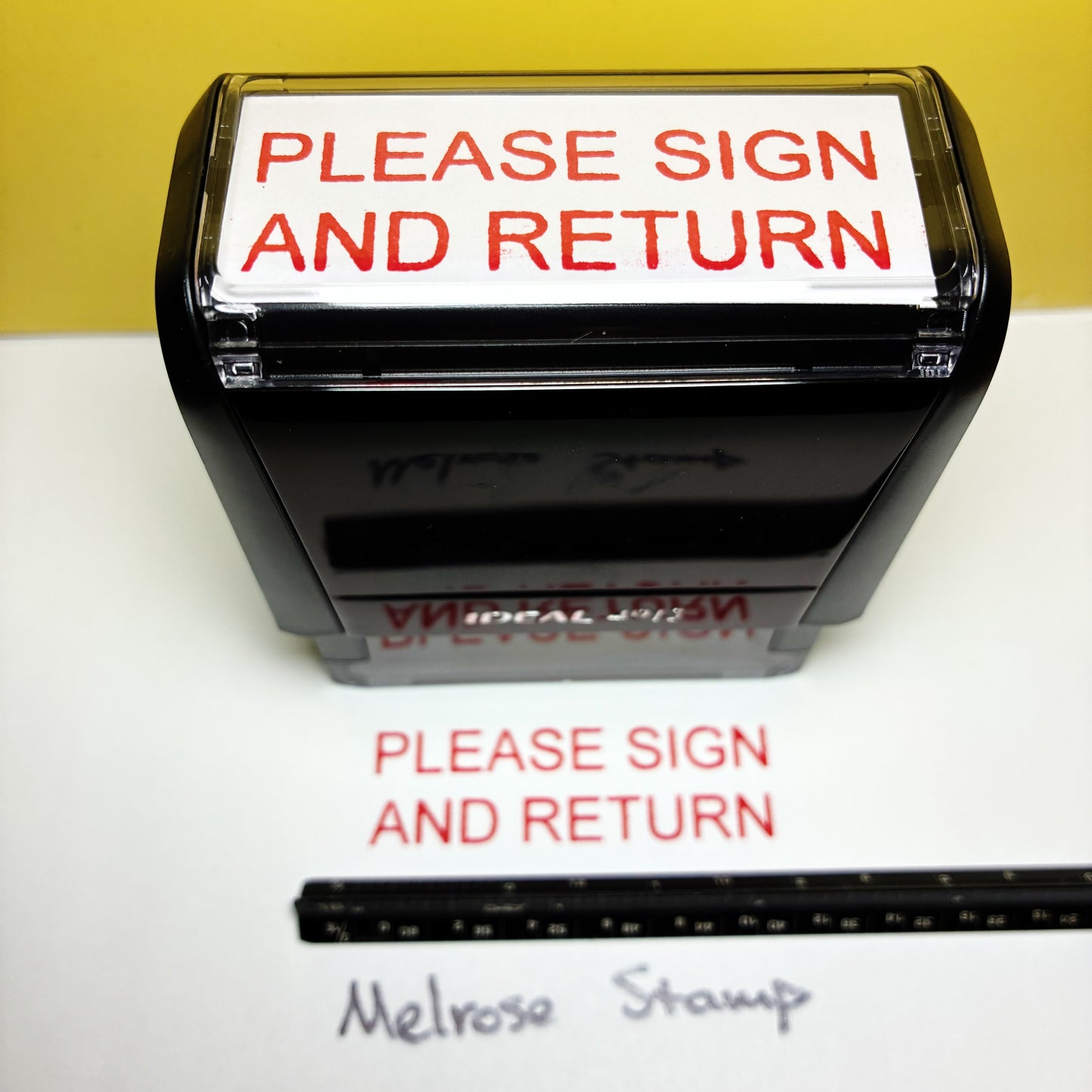 Please Sign And Return Rubber Stamp Red Ink Self Inking Ideal 4913