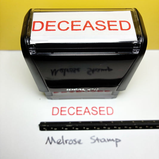 Deceased Rubber Stamp Red Ink Self Inking Ideal 4913