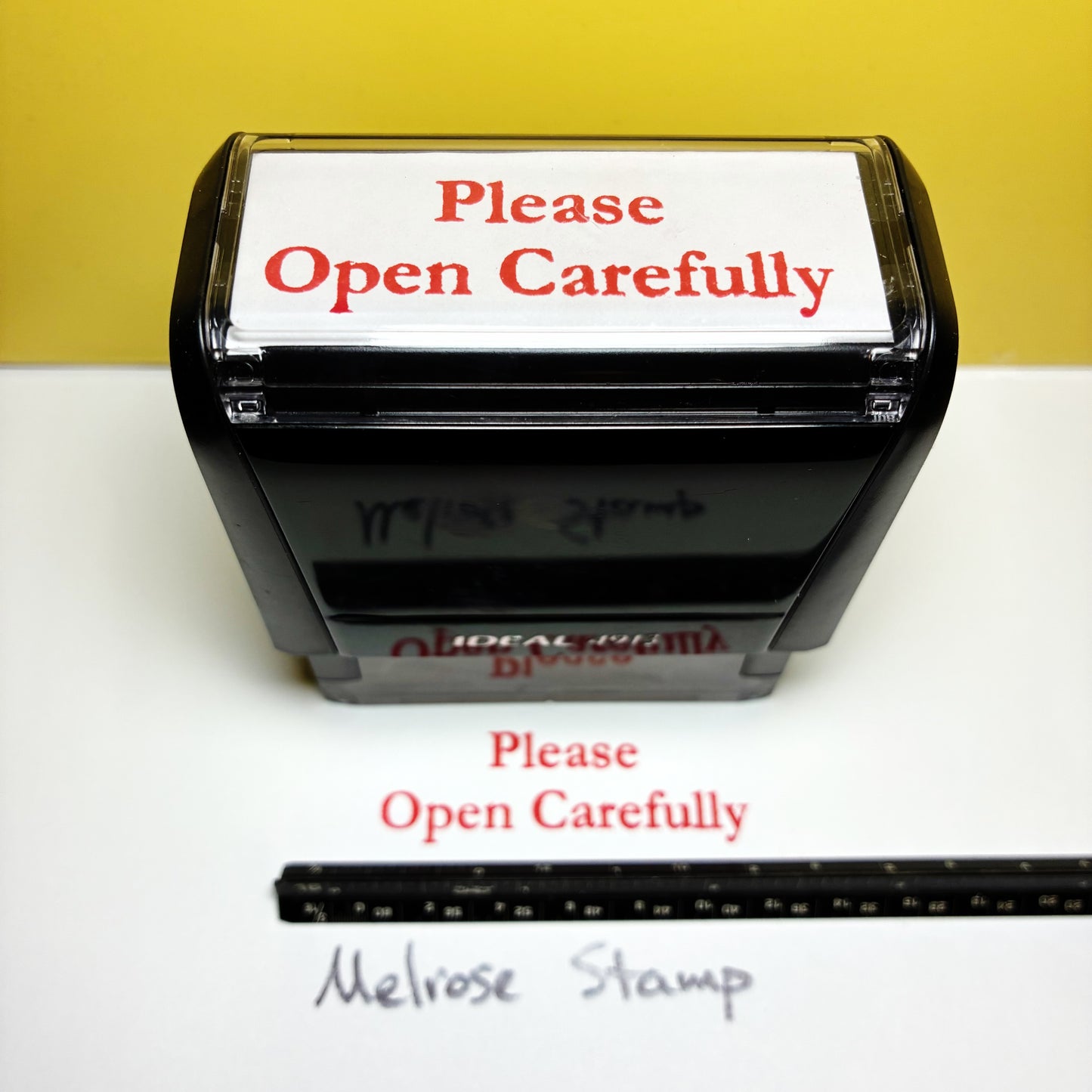 Please Open Carefully Rubber Stamp Red Ink Self Inking Large Ideal 4913