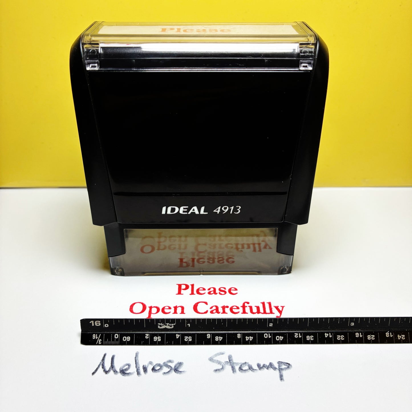 Please Open Carefully Rubber Stamp Red Ink Self Inking Large Ideal 4913