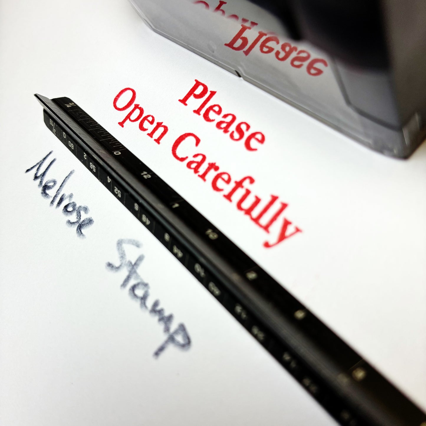 Please Open Carefully Rubber Stamp Red Ink Self Inking Large Ideal 4913