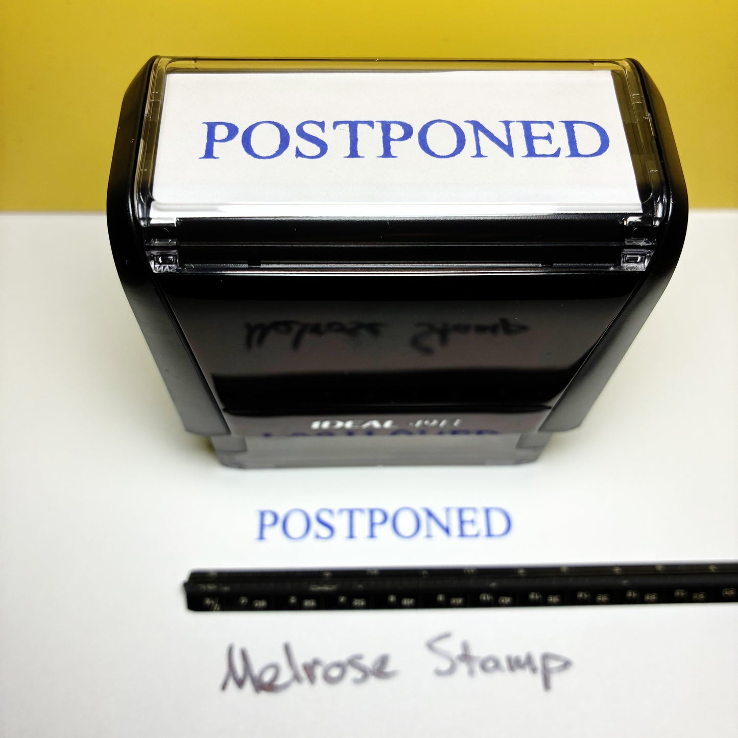 Postponed Rubber Stamp Blue Ink Self Inking Ideal 4913