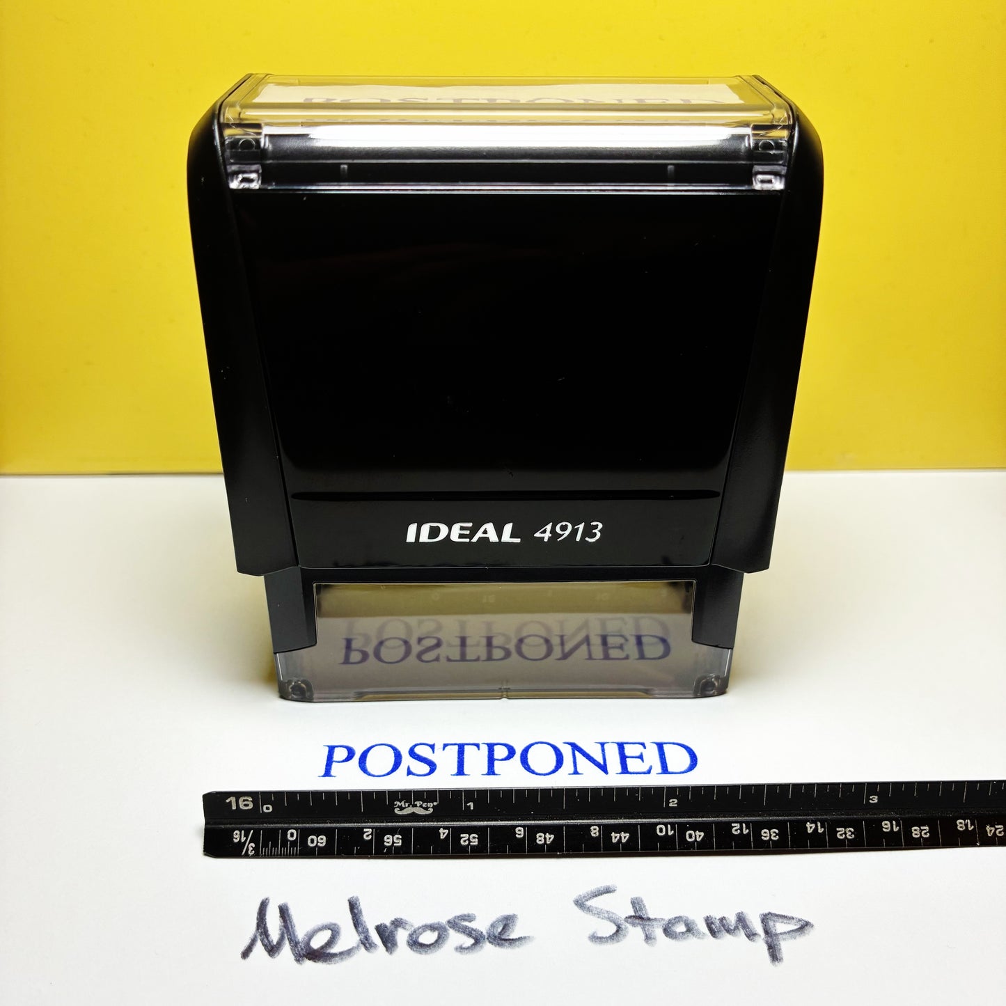 Postponed Rubber Stamp Blue Ink Self Inking Ideal 4913