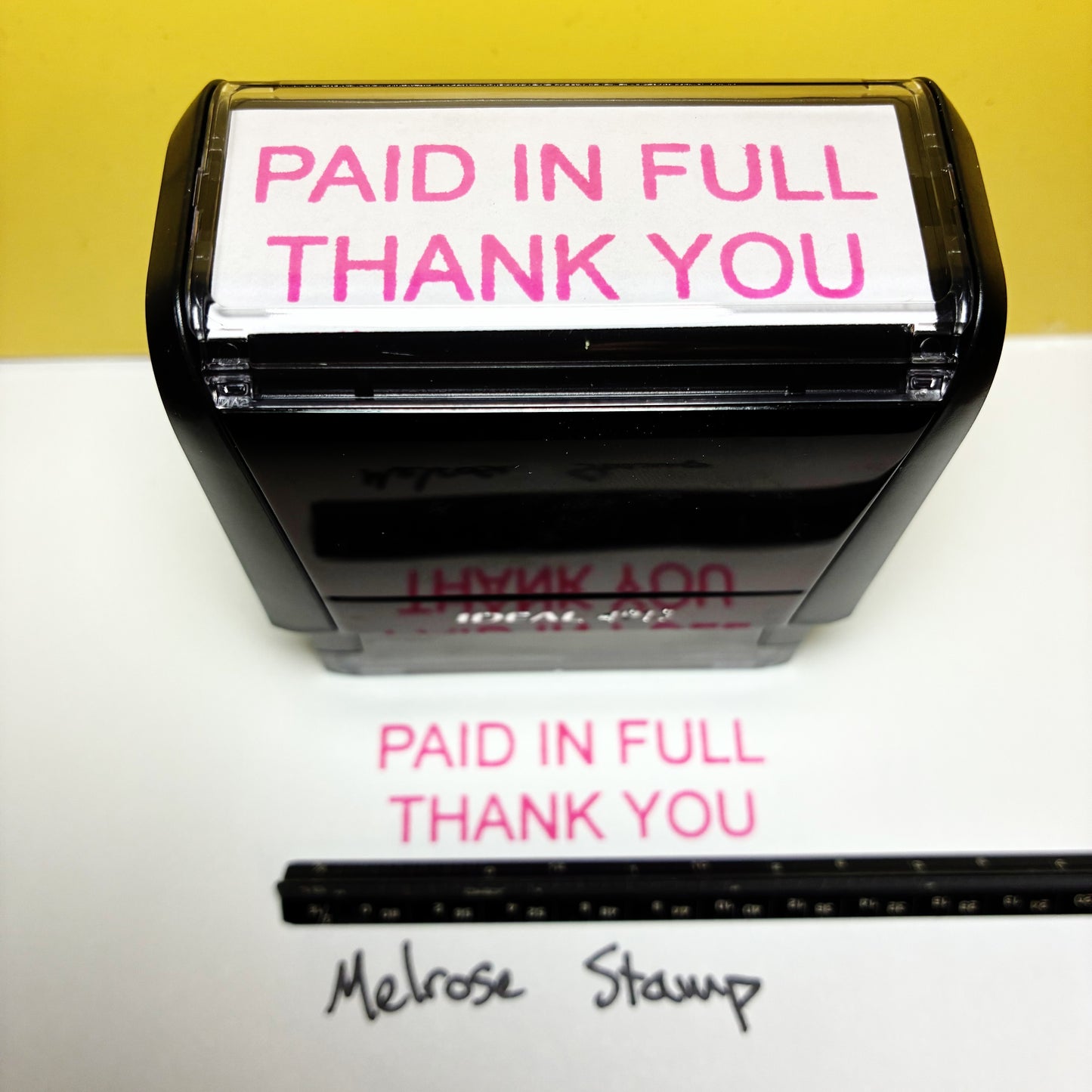 Paid In Full Thank You Rubber Stamp Pink Ink Self Inking Ideal 4913