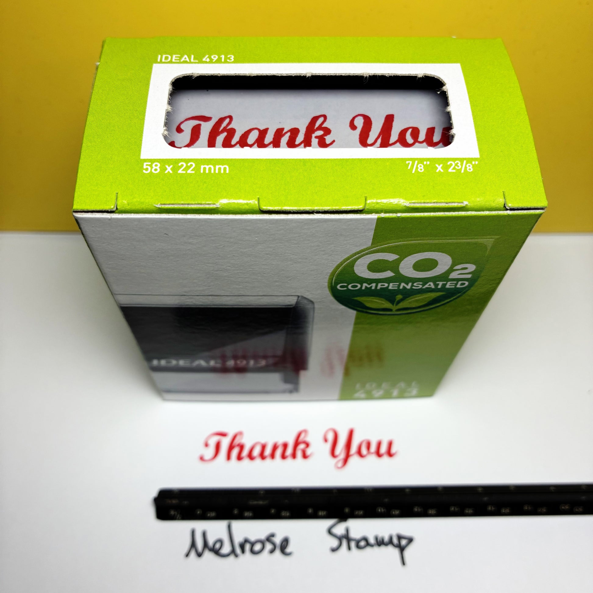 Green stamp box with 'Thank You' text  red ink self-inking large