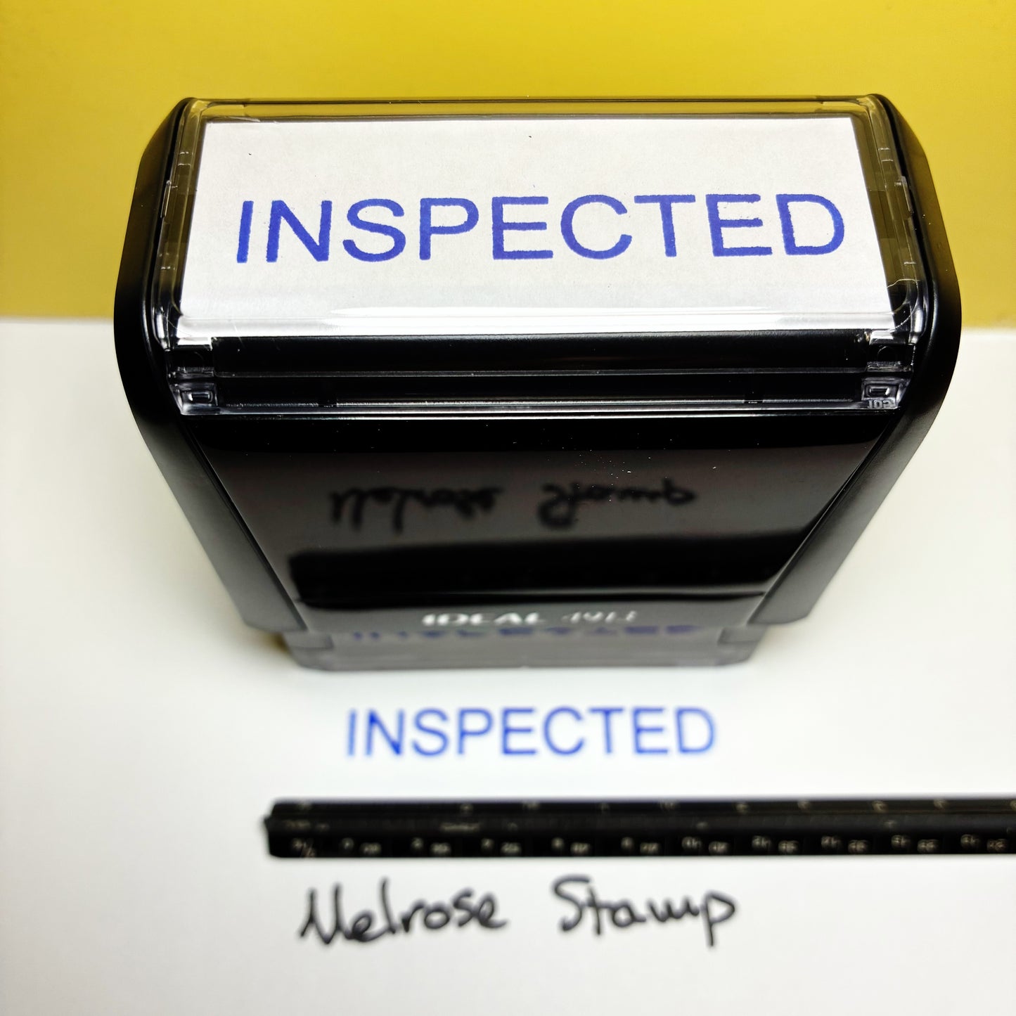 Inspected Rubber Stamp Blue Ink Self Inking Ideal 4913