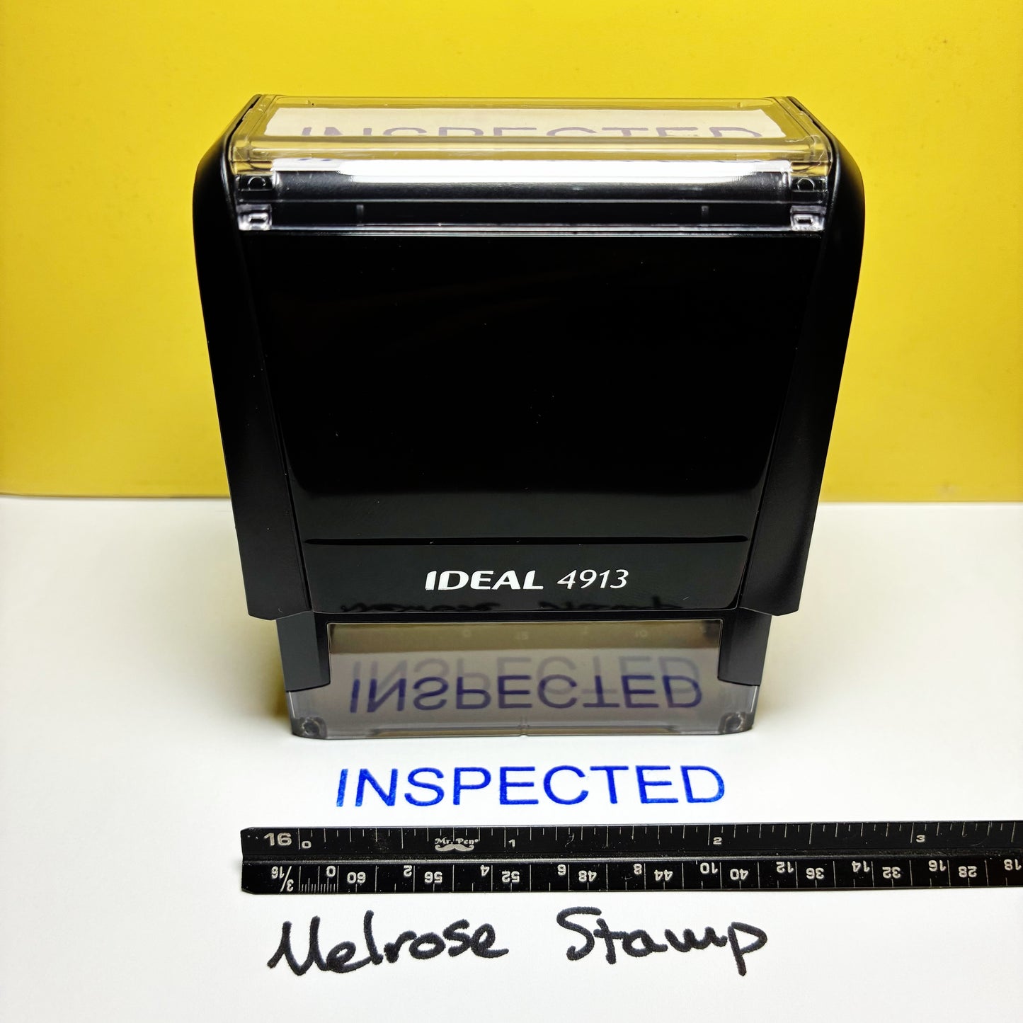 Inspected Rubber Stamp Blue Ink Self Inking Ideal 4913