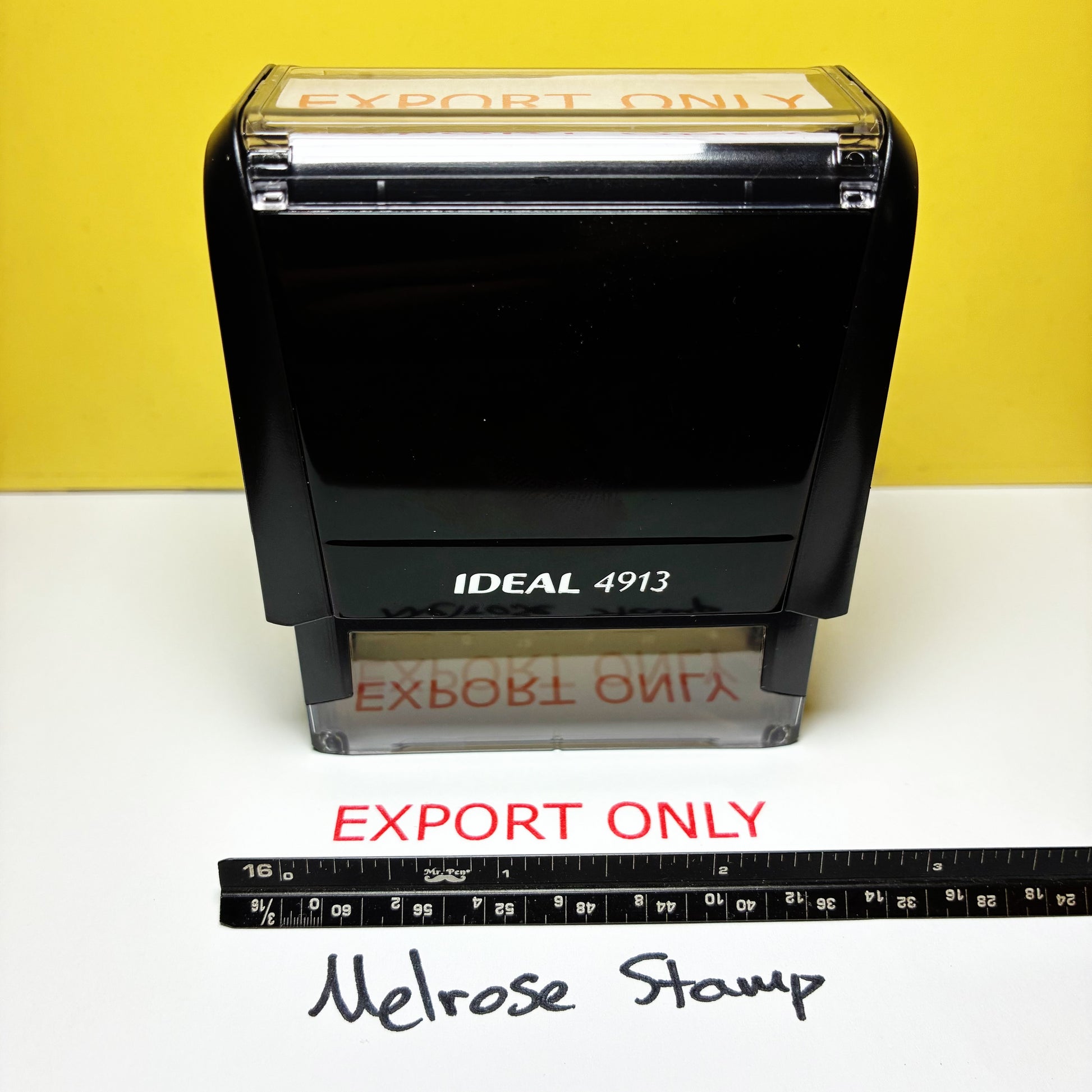 Rubber stamp with 'EXPORT ONLY' text on a yellow background