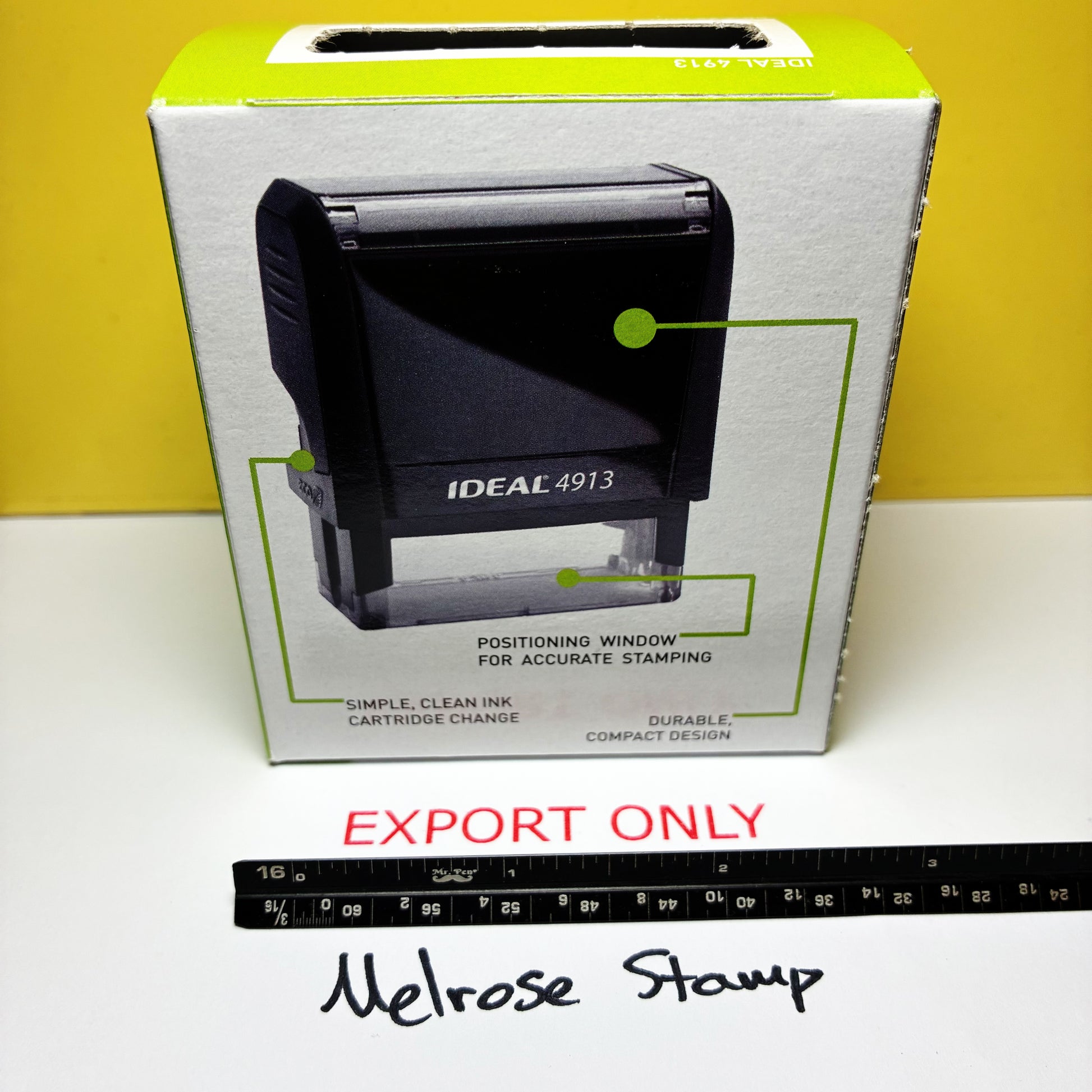 Boxed Export Only Ideal 4913 stamp with a yellow background
