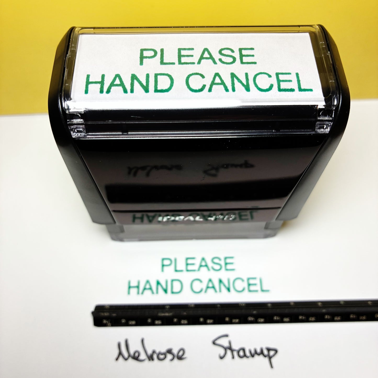 Please Hand Cancel Rubber Stamp Green Ink Self Inking Ideal 4913