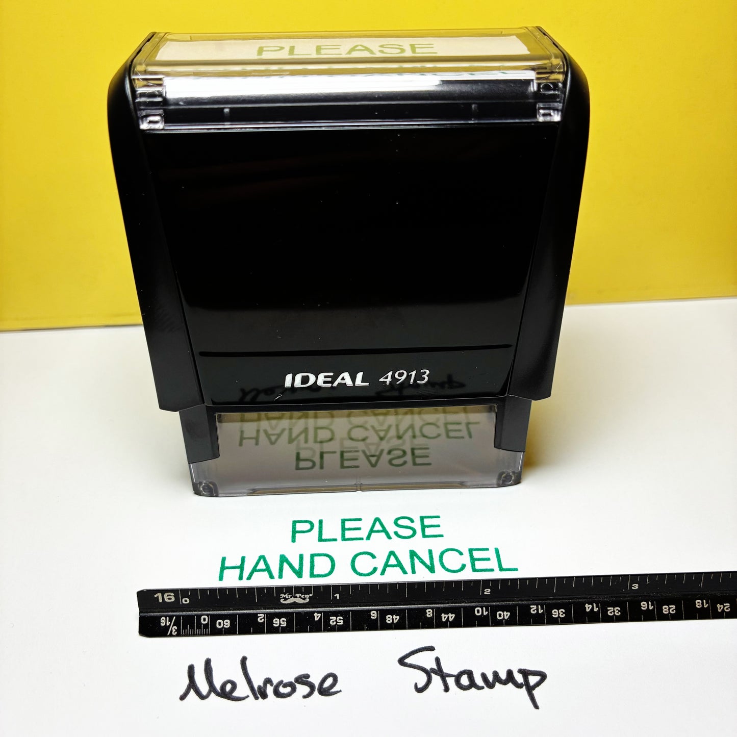Please Hand Cancel Rubber Stamp Green Ink Self Inking Ideal 4913