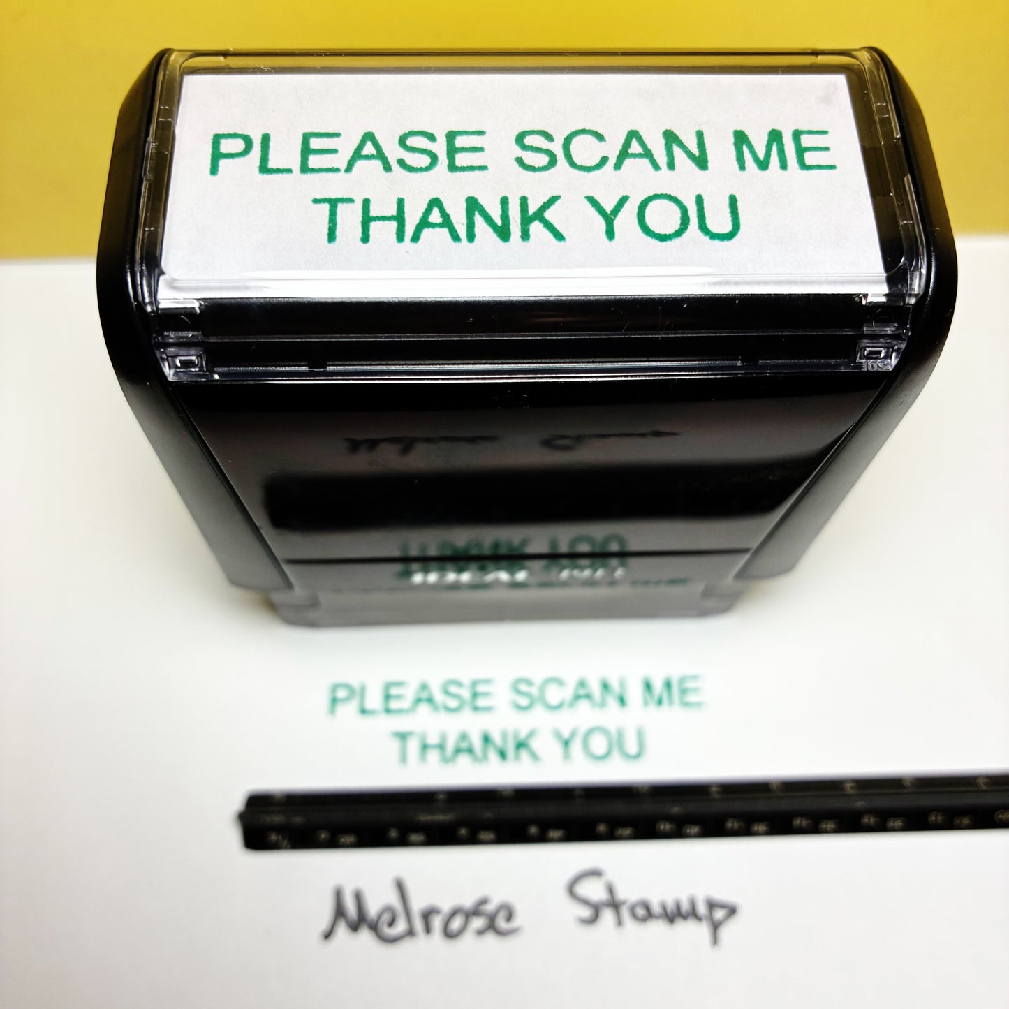Please Scan Me Thank You Rubber Stamp Green Ink Self Inking Ideal 4913
