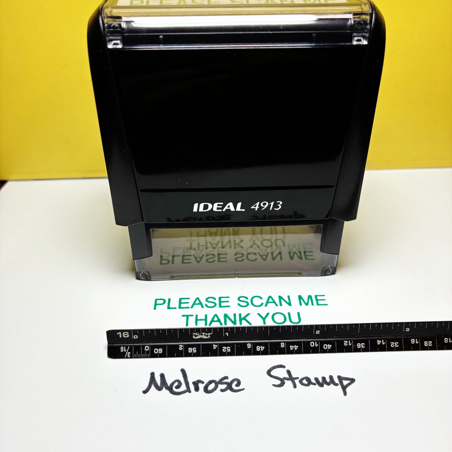 Please Scan Me Thank You Rubber Stamp Green Ink Self Inking Ideal 4913