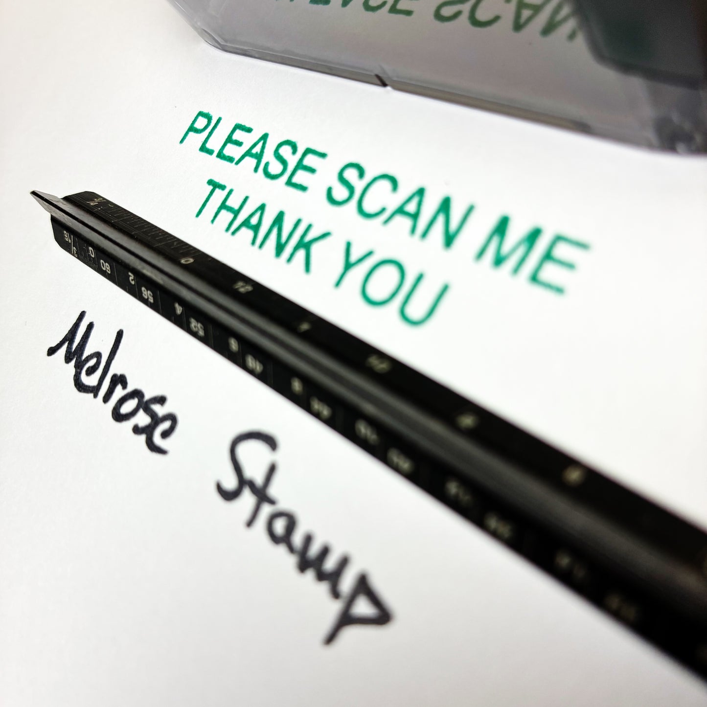 Please Scan Me Thank You Rubber Stamp Green Ink Self Inking Ideal 4913