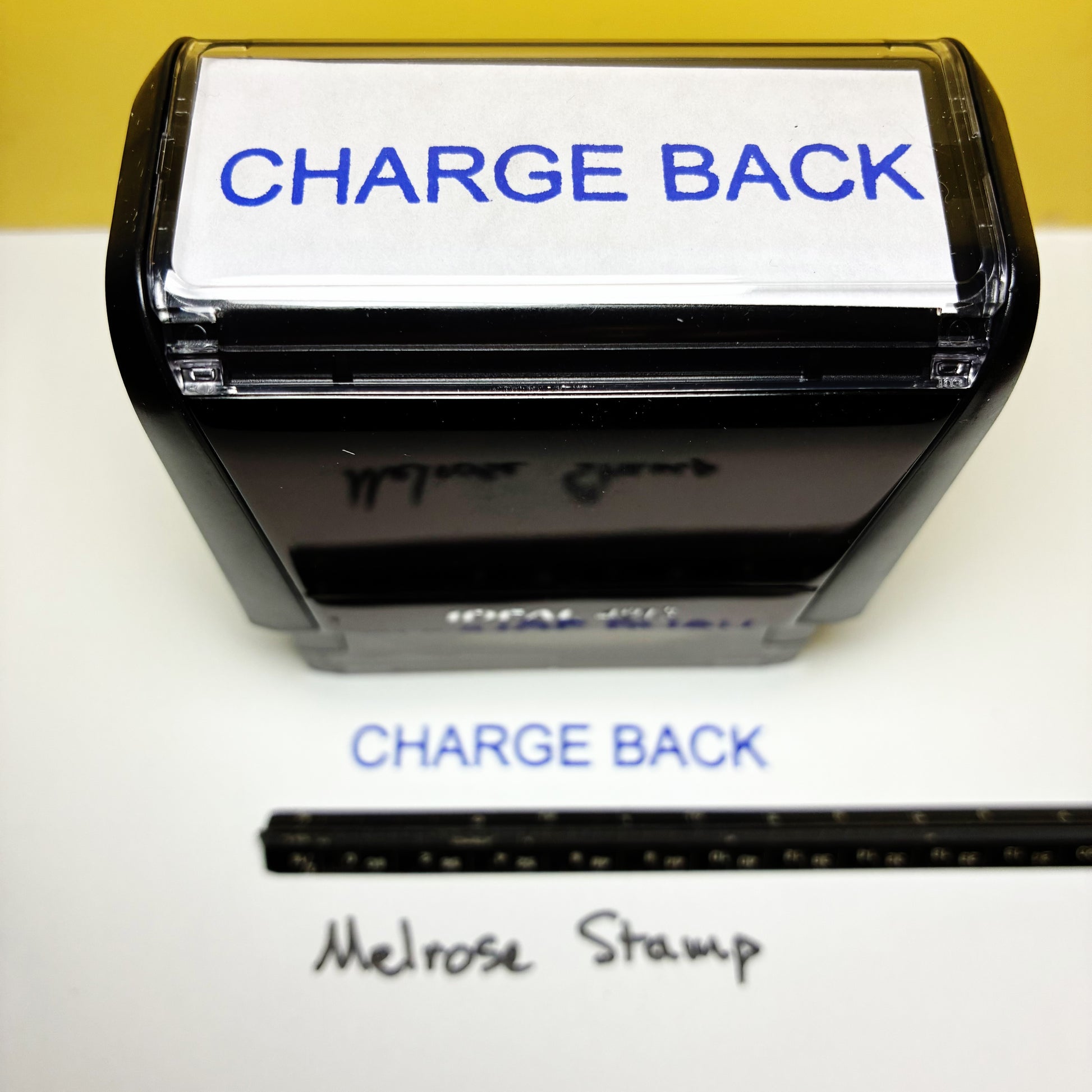Charge back rubber stamp blue ink large