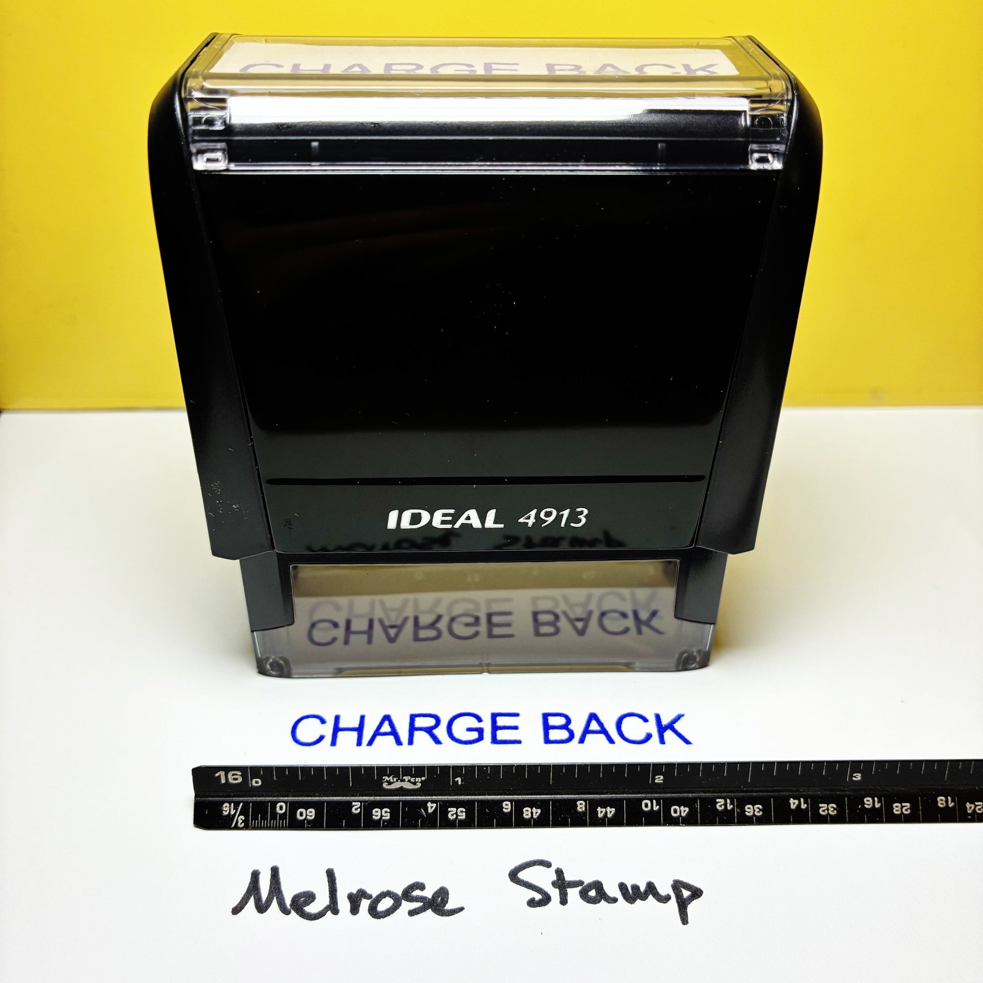 Charge back rubber stamp blue ink large