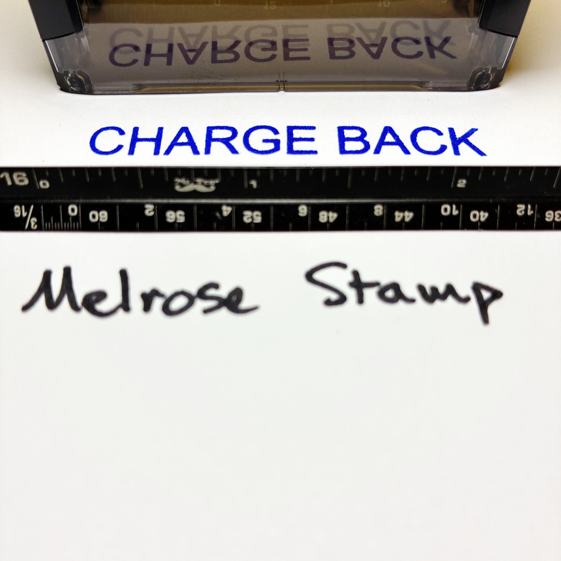 Charge back rubber stamp blue ink large self-inking