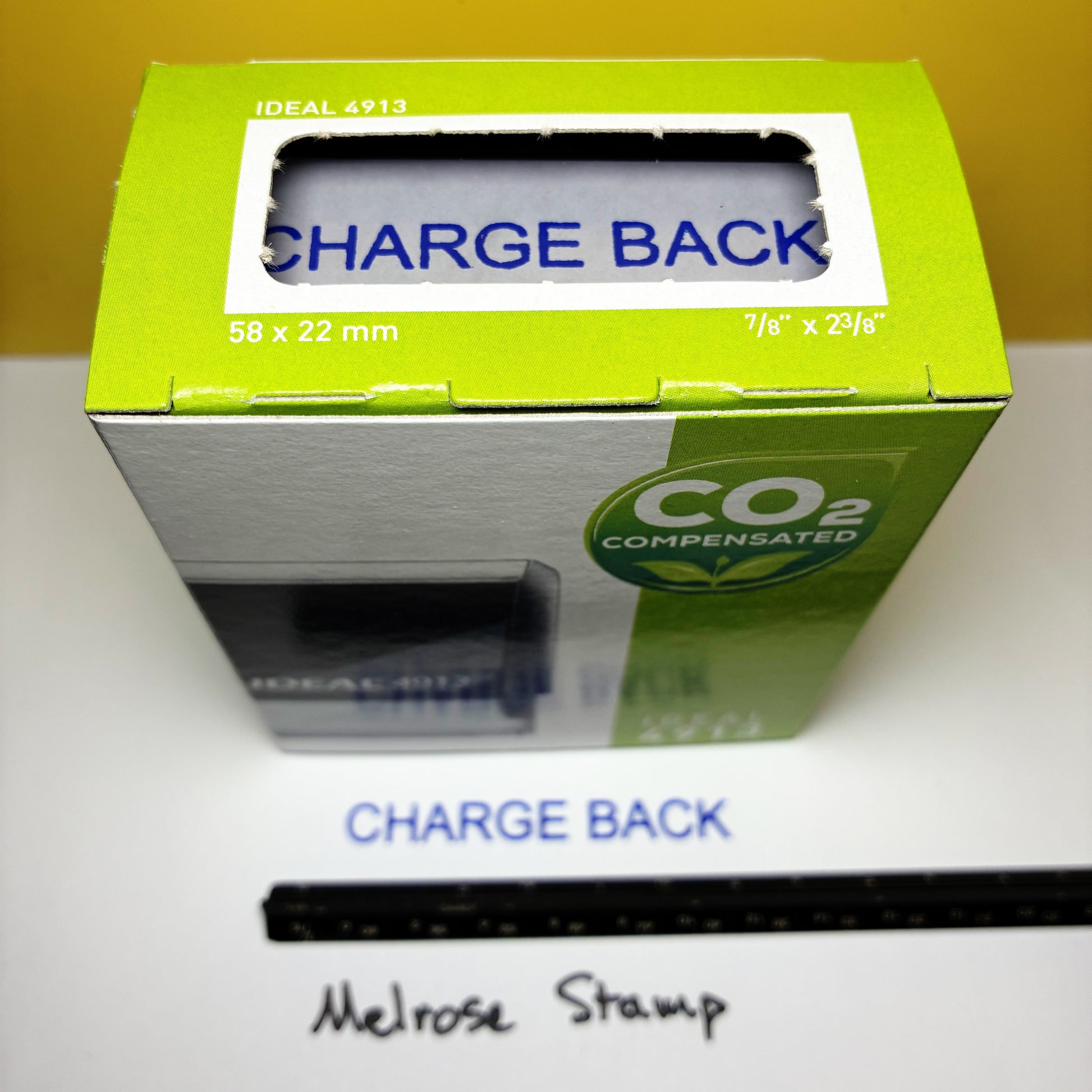 Charge back rubber stamp blue ink large self-inking