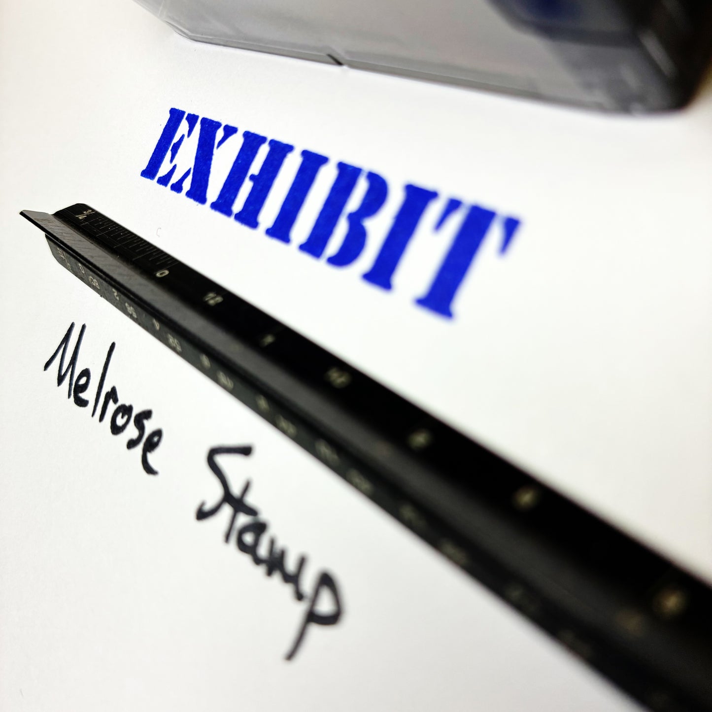 Exhibit stamp blue ink self-inking large