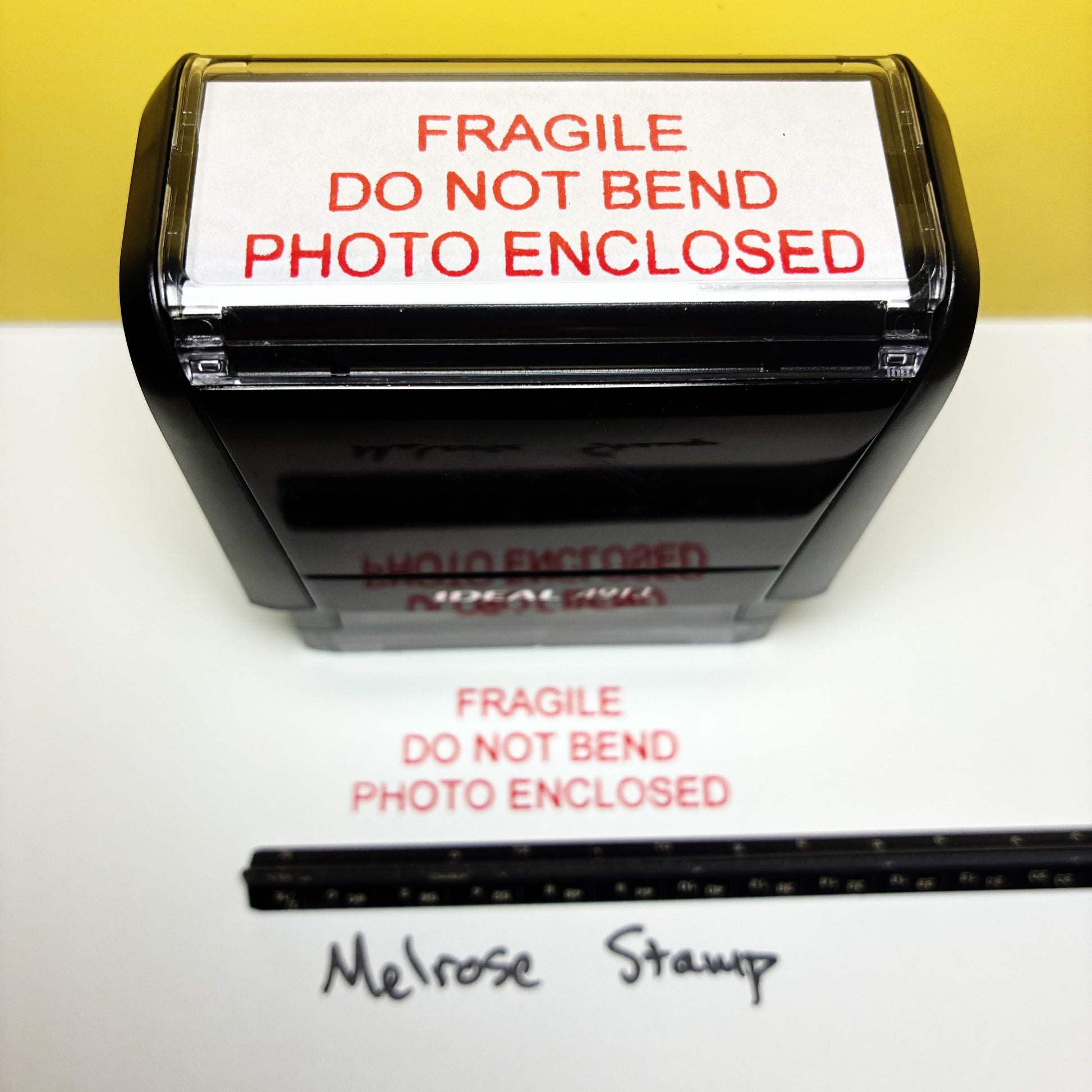 Fragile Do Not Bend Photo Enclosed stamp red ink self-inking large