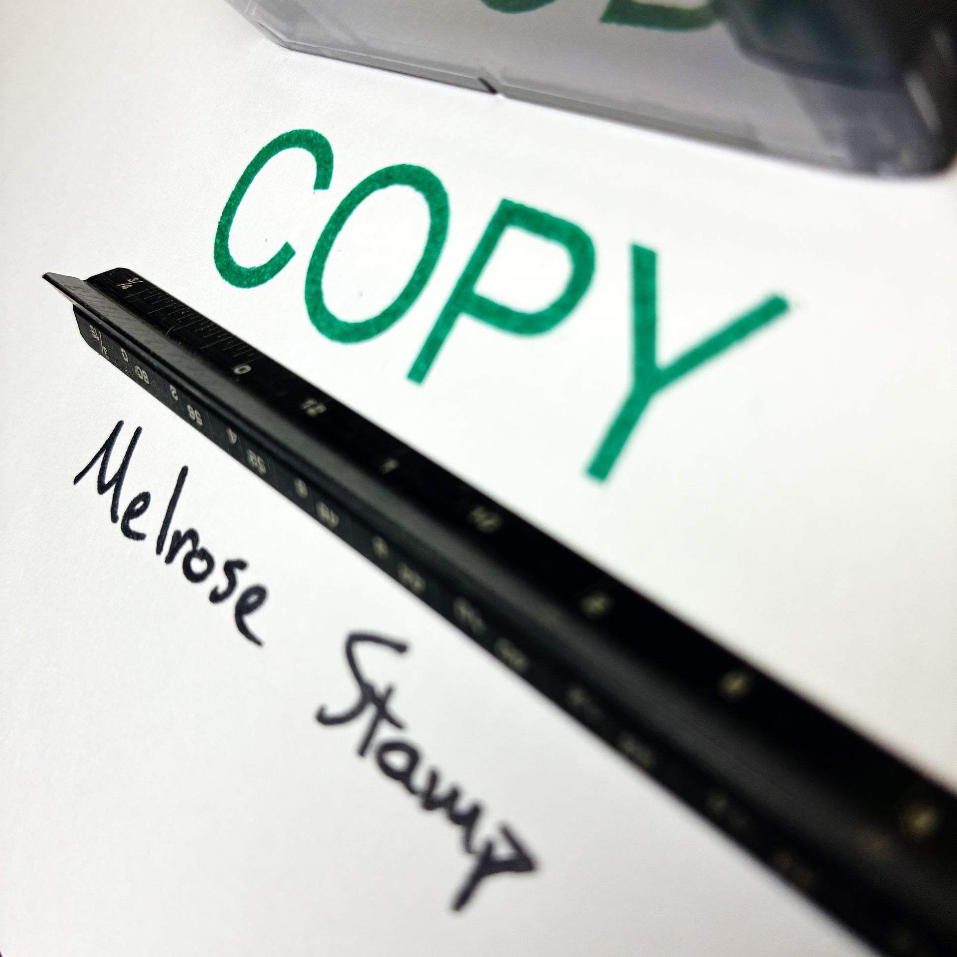 Close-up of Copy rubber stamp green ink self-inking