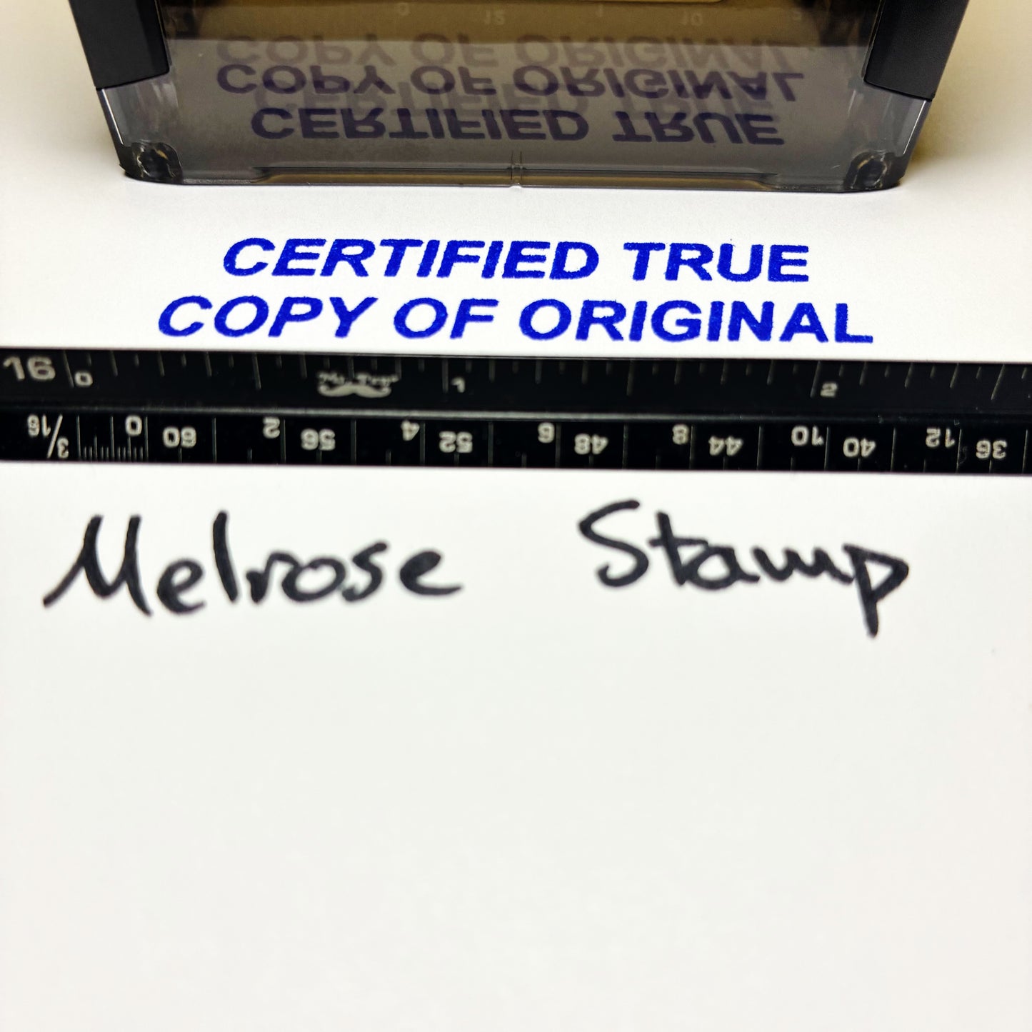 Melrose Stamp with text 'CERTIFIED TRUE COPY OF ORIGINAL' rubber stamp blue ink